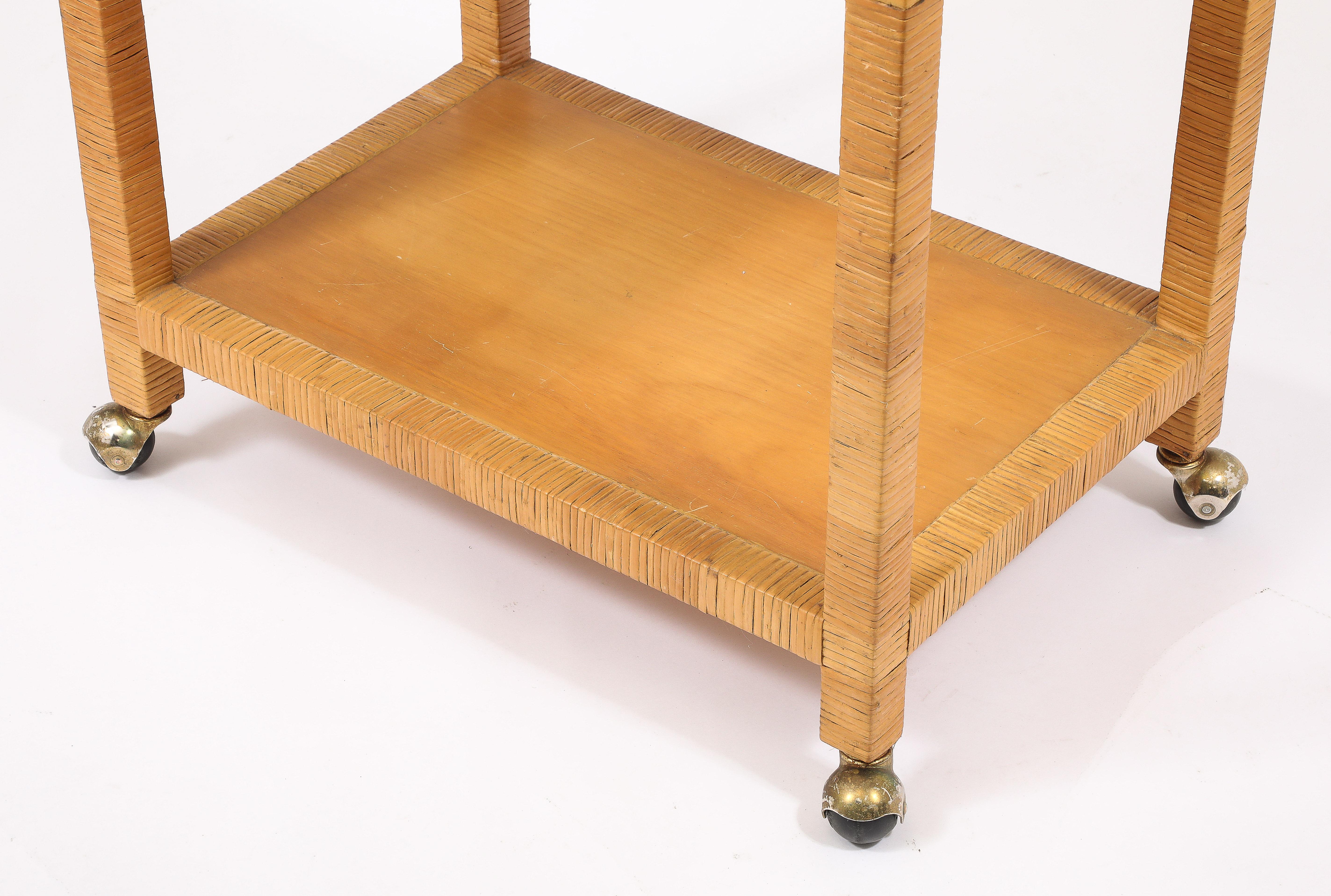 20th Century Rattan Bar Cart, USA 1950's For Sale