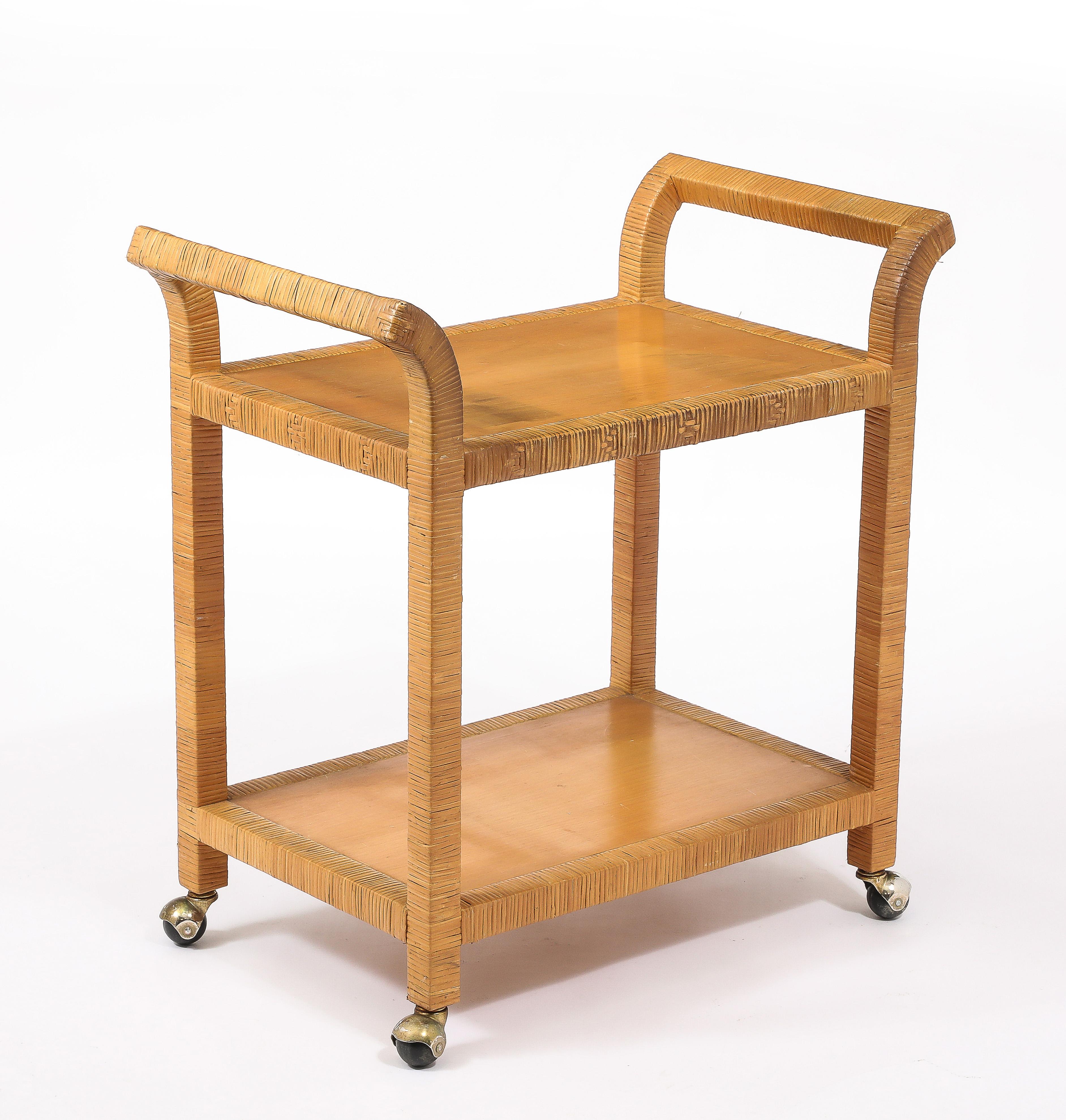 Rattan Bar Cart, USA 1950's For Sale 3