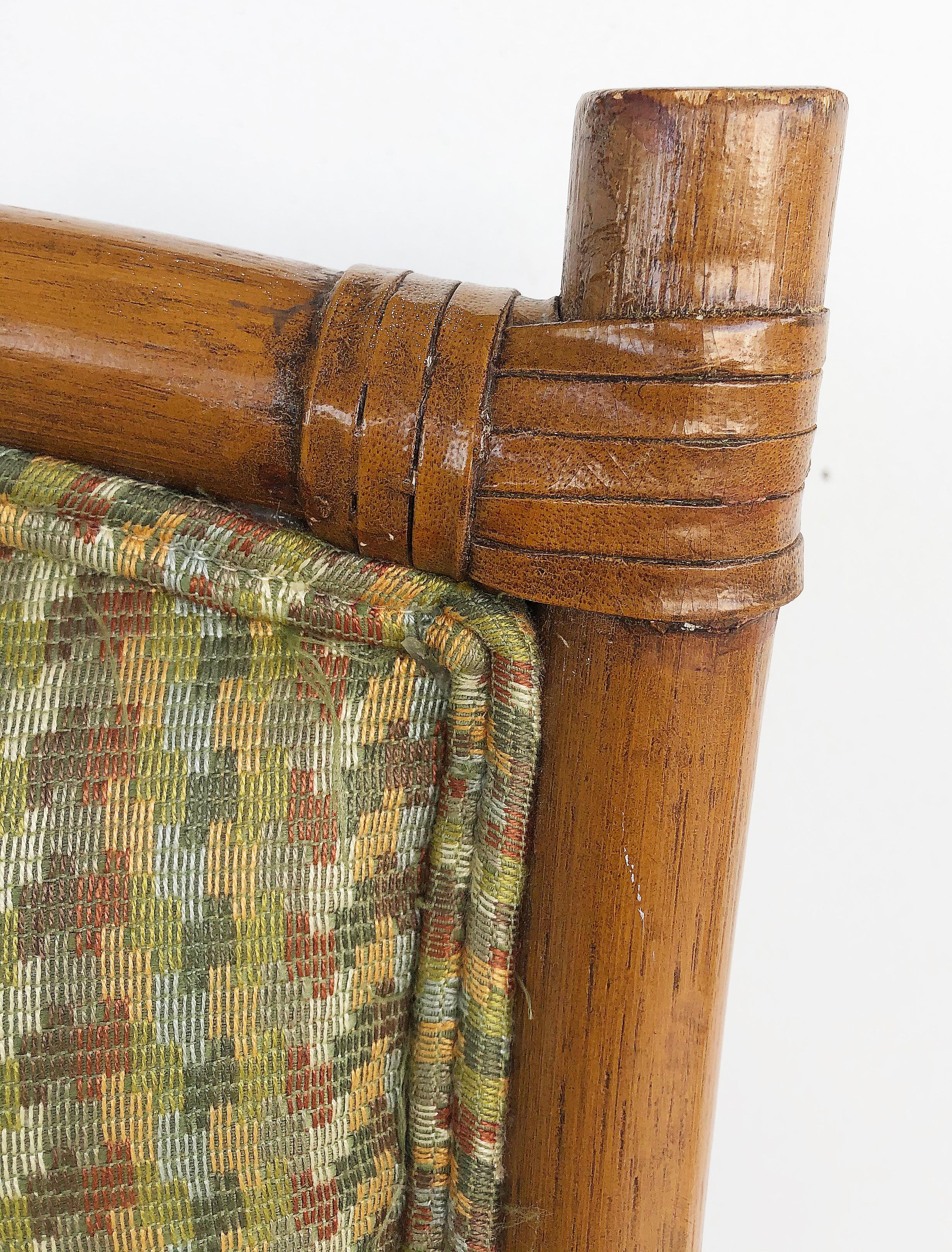 Rattan Look Bar Stools with Leather Wrapping John McGuire Attributed, Pair 4