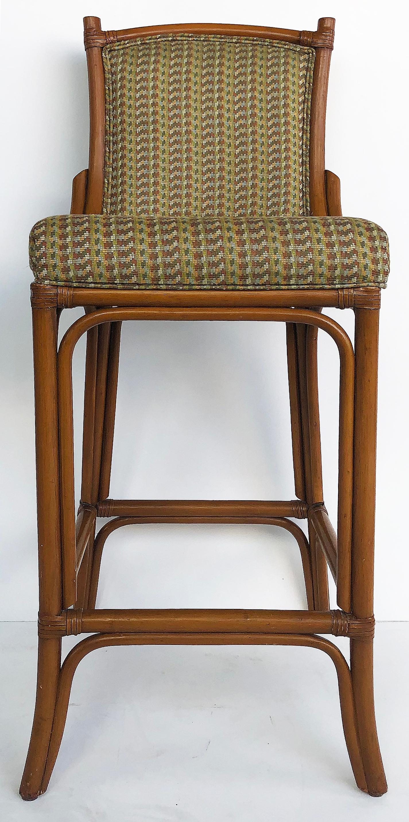 Rattan Look Bar Stools with Leather Wrapping John McGuire Attributed