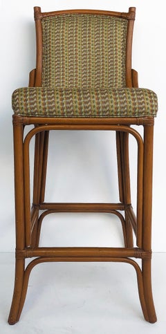 Rattan Look Bar Stools with Leather Wrapping John McGuire Attributed, Pair