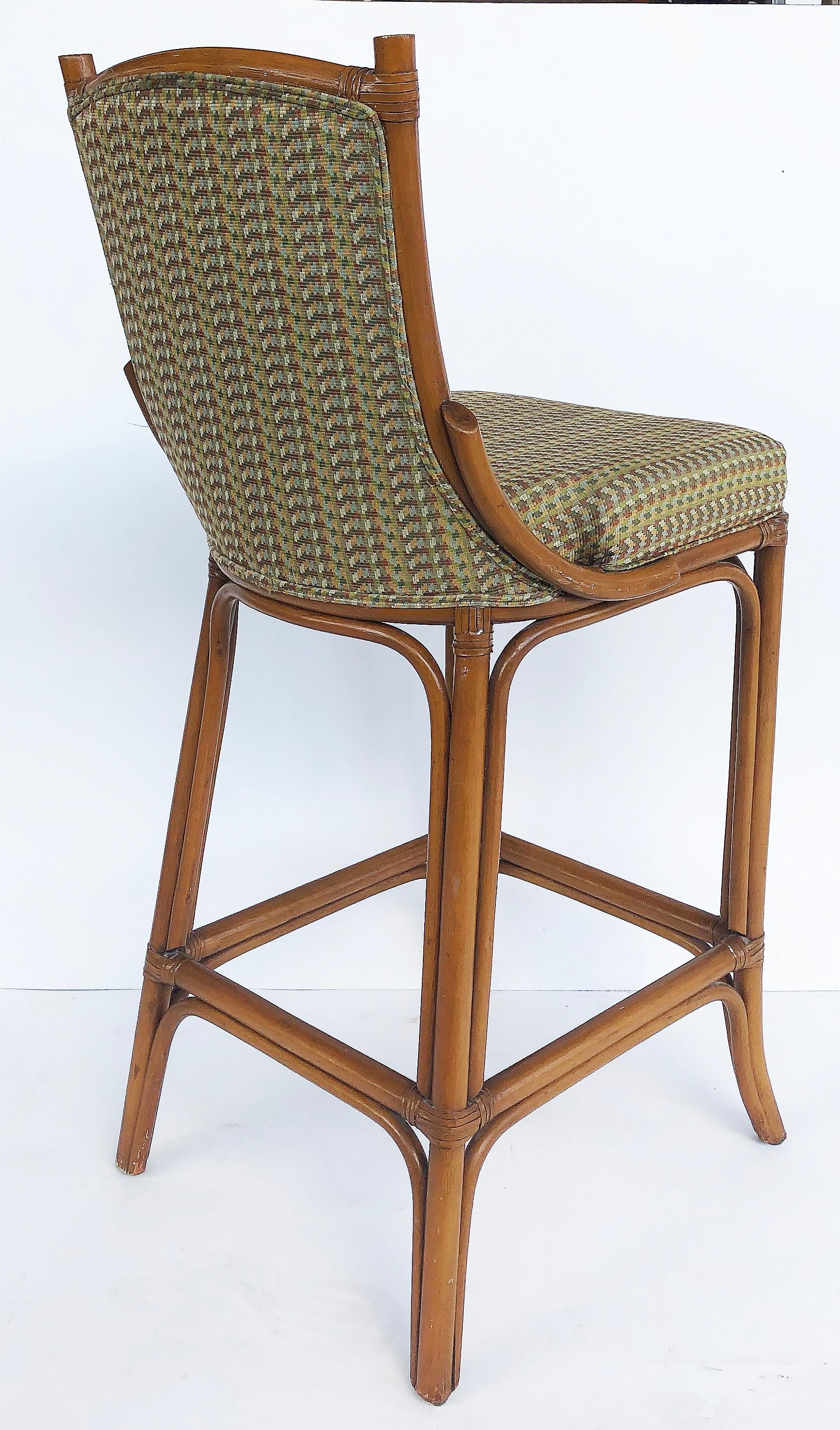 Rattan Look Bar Stools with Leather Wrapping John McGuire Attributed, Pair In Good Condition In Miami, FL
