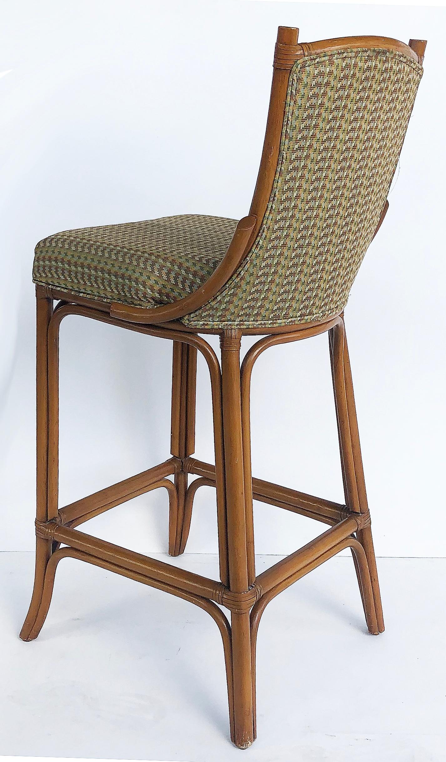 Rattan Look Bar Stools with Leather Wrapping John McGuire Attributed, Pair 1