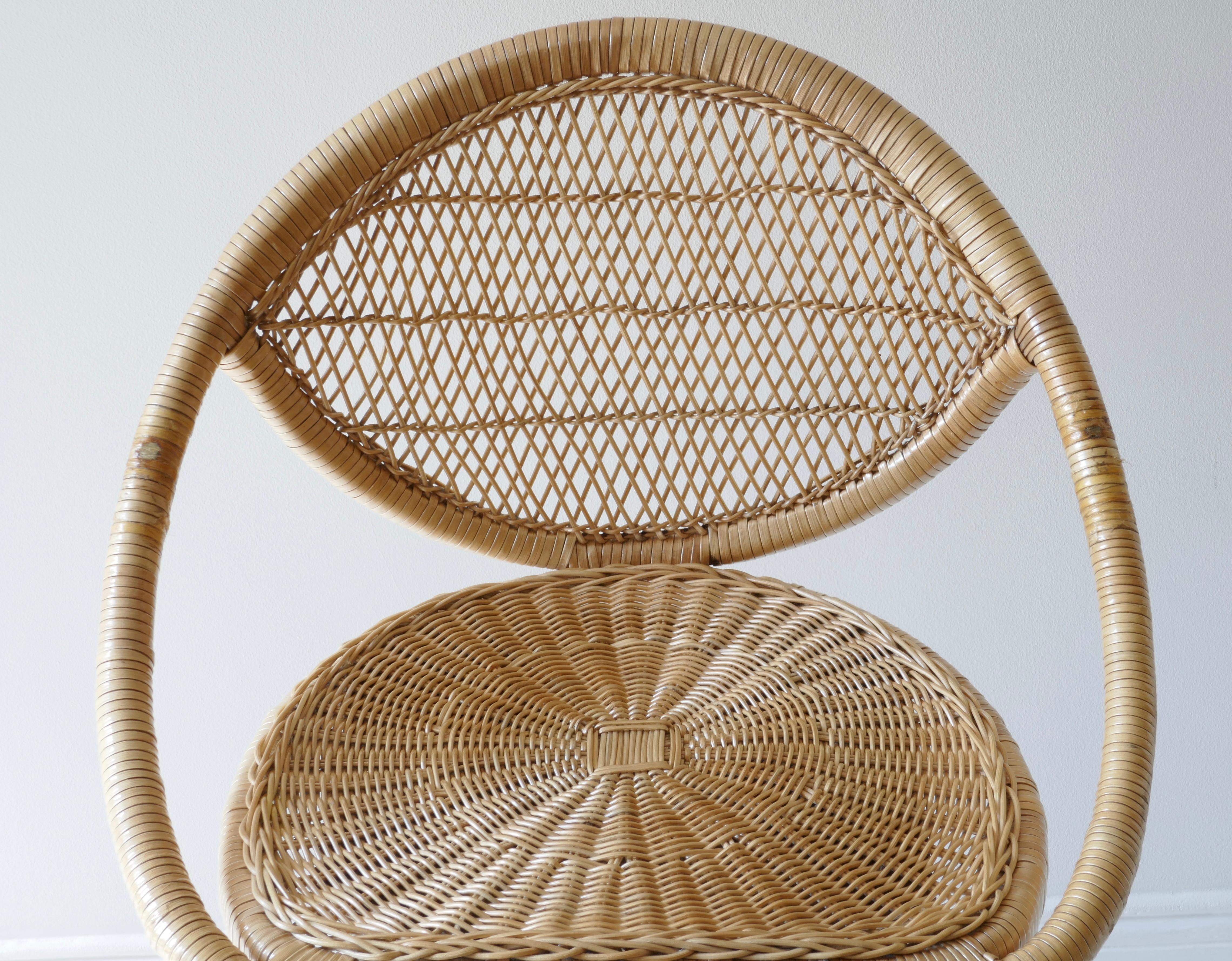 Late 20th Century Rattan Bar Stools with Black Legs, France, 1970s