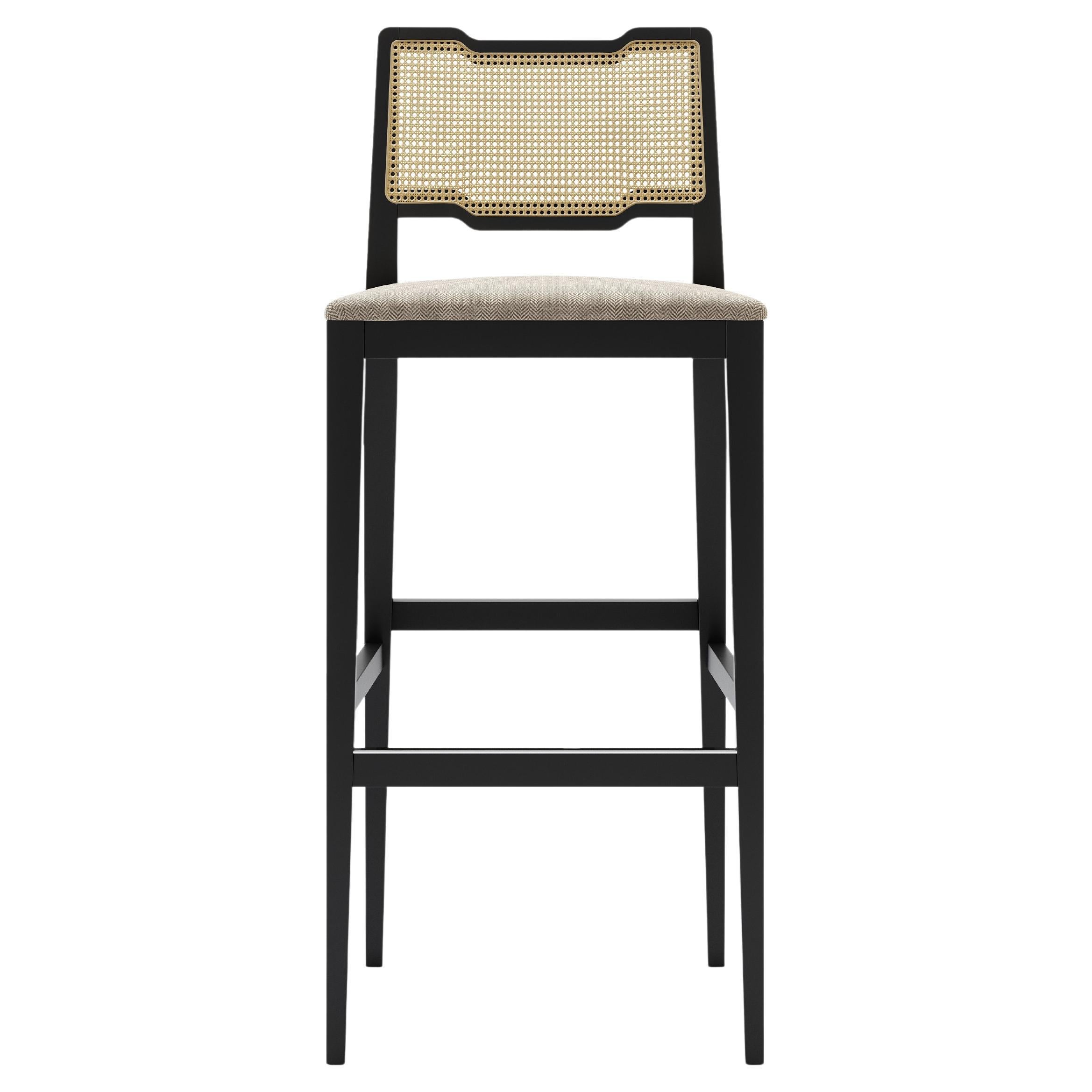Made to last, the solid wood structure of this barstool combines the perfect mix of a contemporary design with vintage vibe. The detailed woven-work technique on the back promises to make a statement in any room as distinguished as it is. The