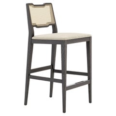 Rattan-Barhocker aus Rattan mit Rahmen aus Graphit-Eschenholz und Sitzkissen aus Samt