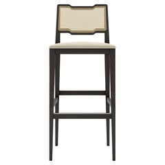 Rattan Barstool in Graphite Ash Frame and Velvet Seat Cushion