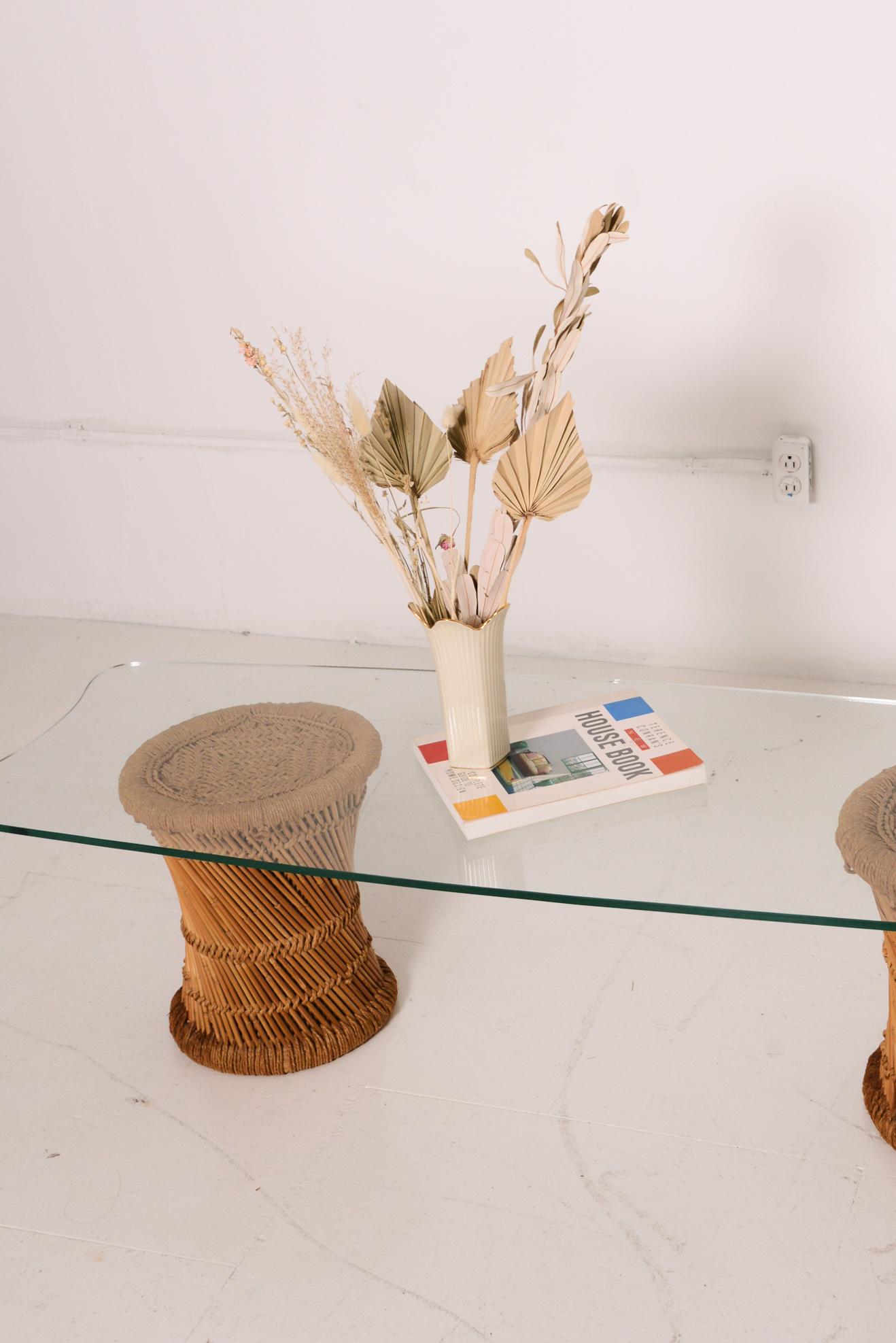 20th Century Rattan Base Glass Top Coffee Table