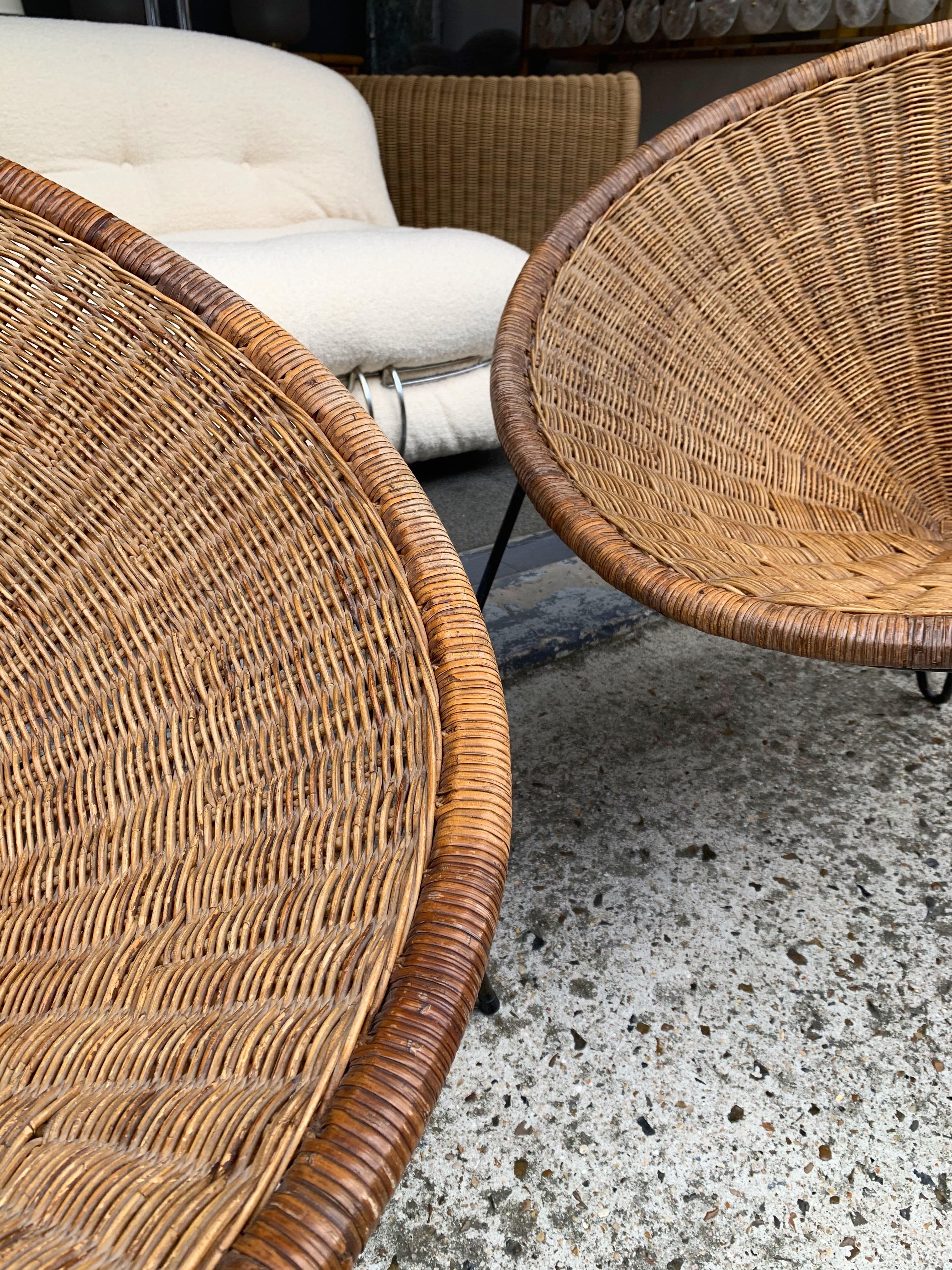 Rattan Basket Armchairs, Italy, 1950s In Good Condition In SAINT-OUEN, FR