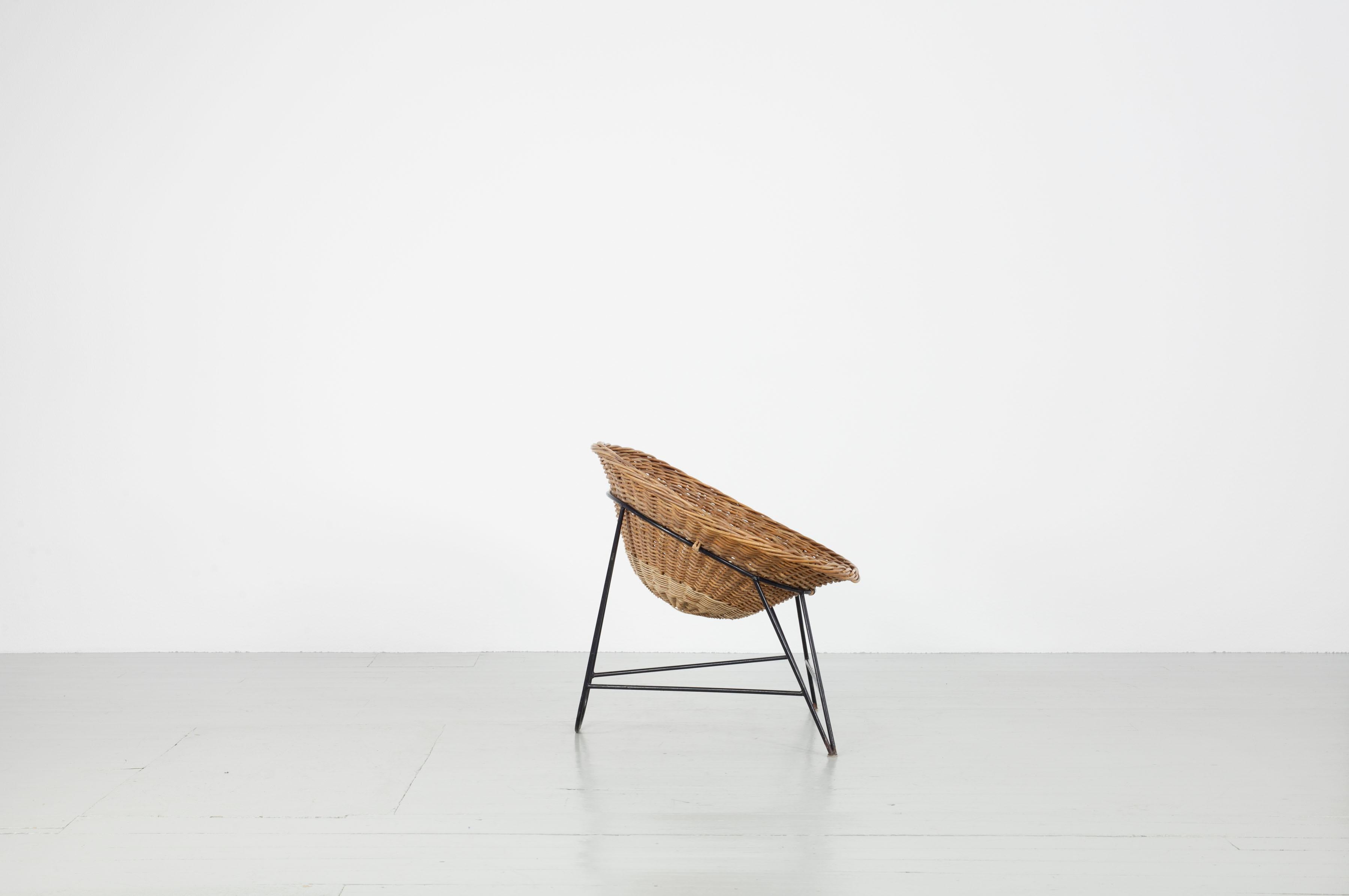 Mid-Century Modern Rattan Basket Chair, Italy, 1950s