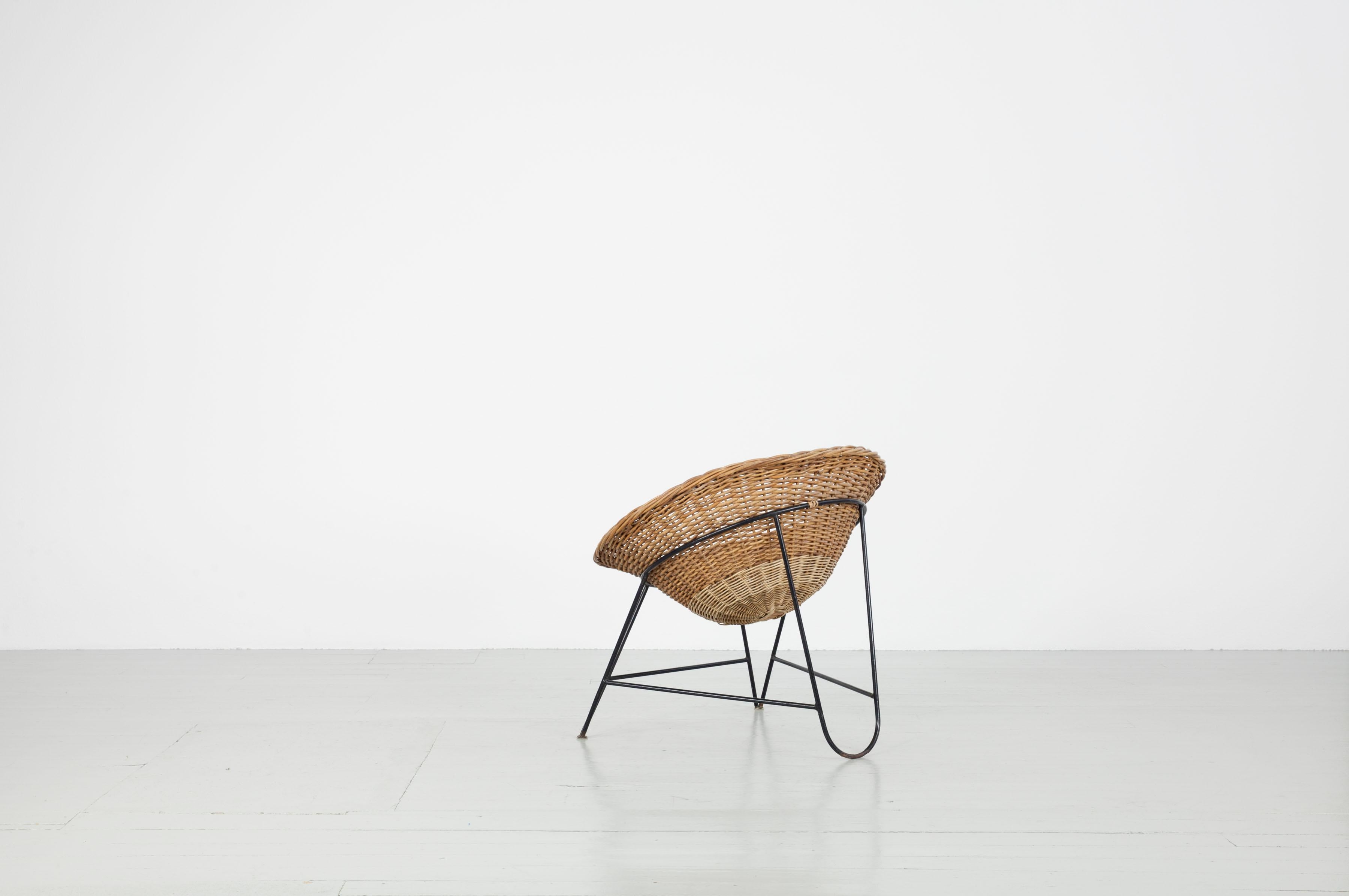 Mid-20th Century Rattan Basket Chair, Italy, 1950s