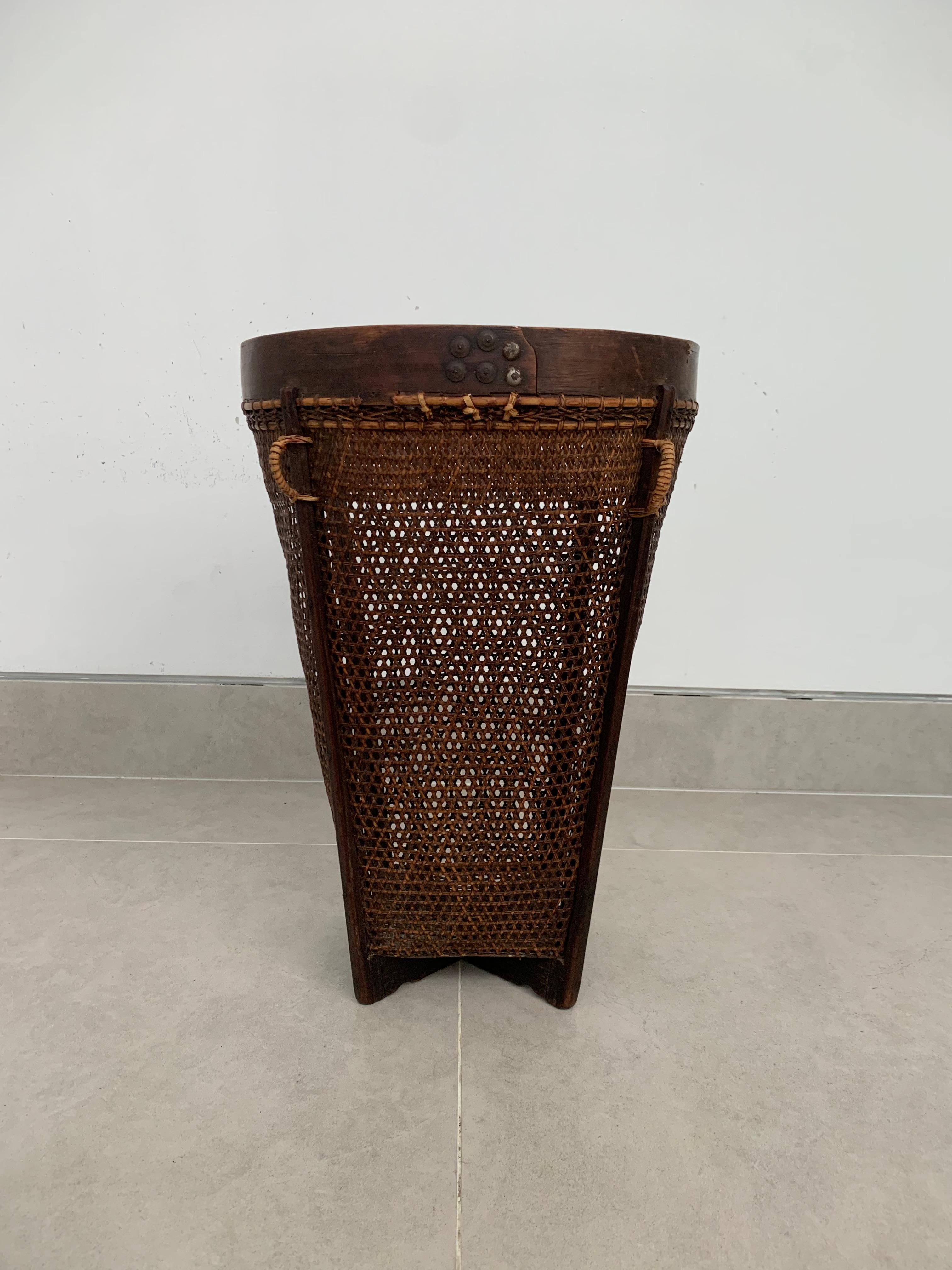 Other Rattan Basket Dayak Tribe Hand-Woven from Kalimantan, Borneo, Mid 20th Century For Sale