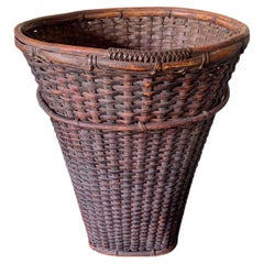 Vintage Rattan Basket Dayak Tribe Hand-Woven from Kalimantan, Borneo, Mid 20th Century