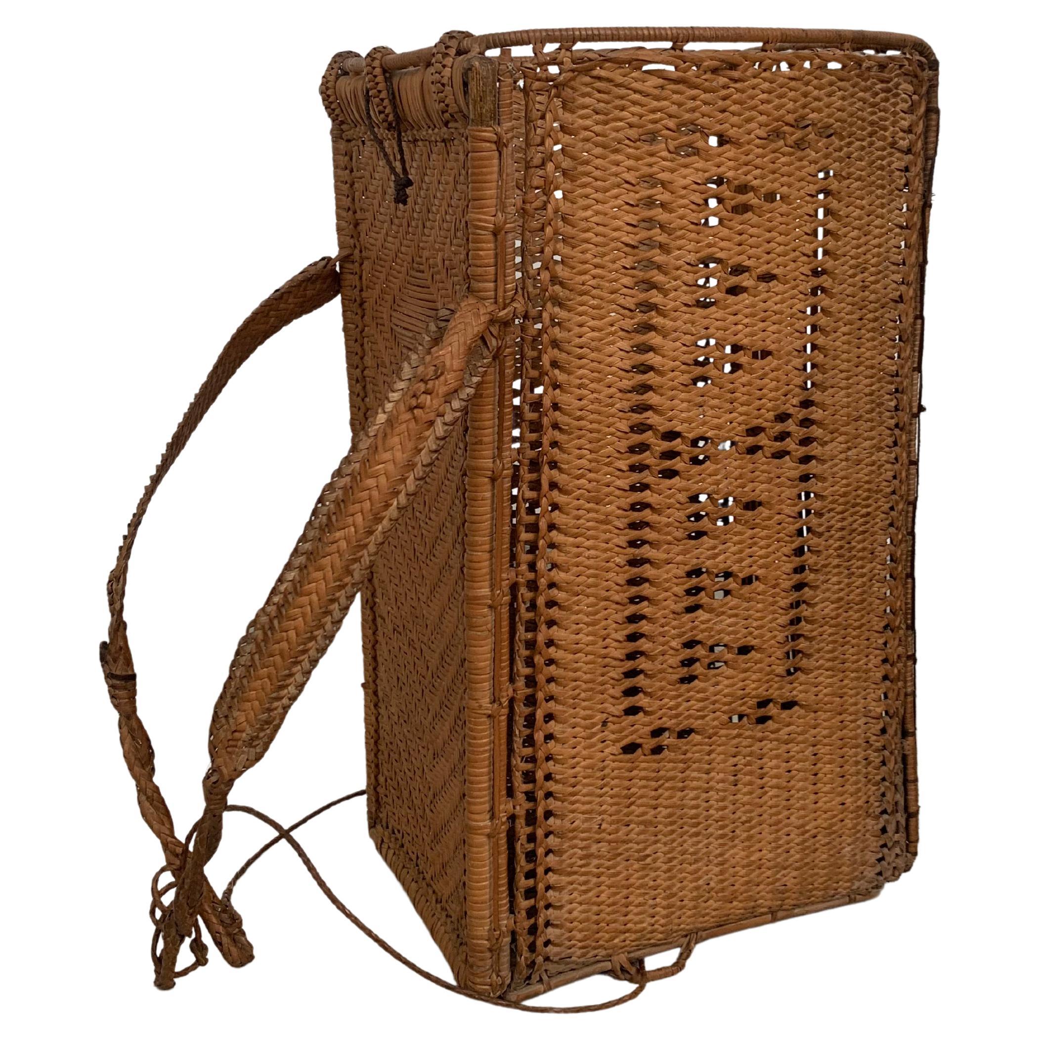 Rattan Basket Dayak Tribe Hand-Woven with Straps from Kalimantan, Borneo