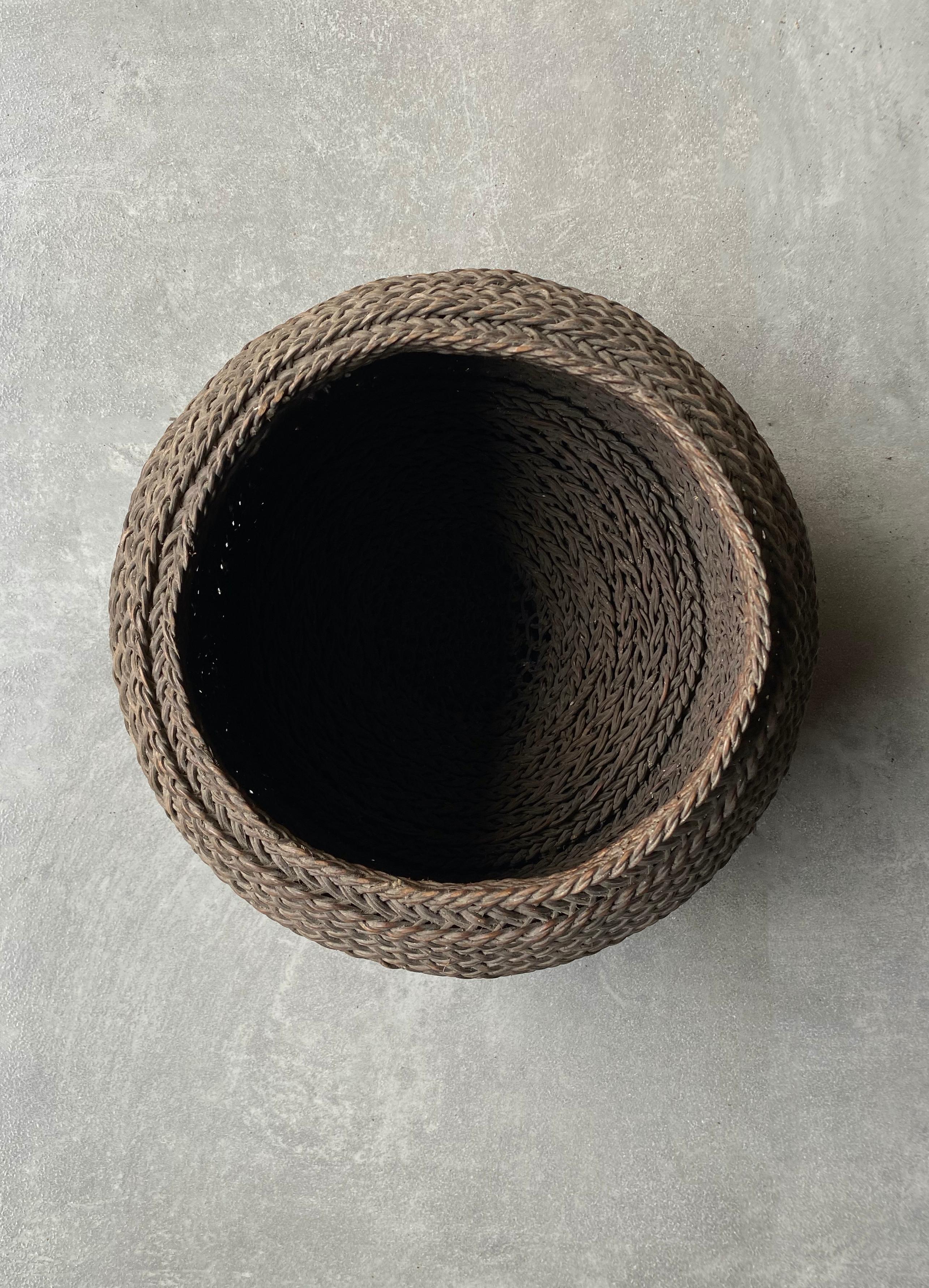 Indonesian Rattan Basket Hand-Woven from Toraja People of Sulawesi, Mid 20th Century