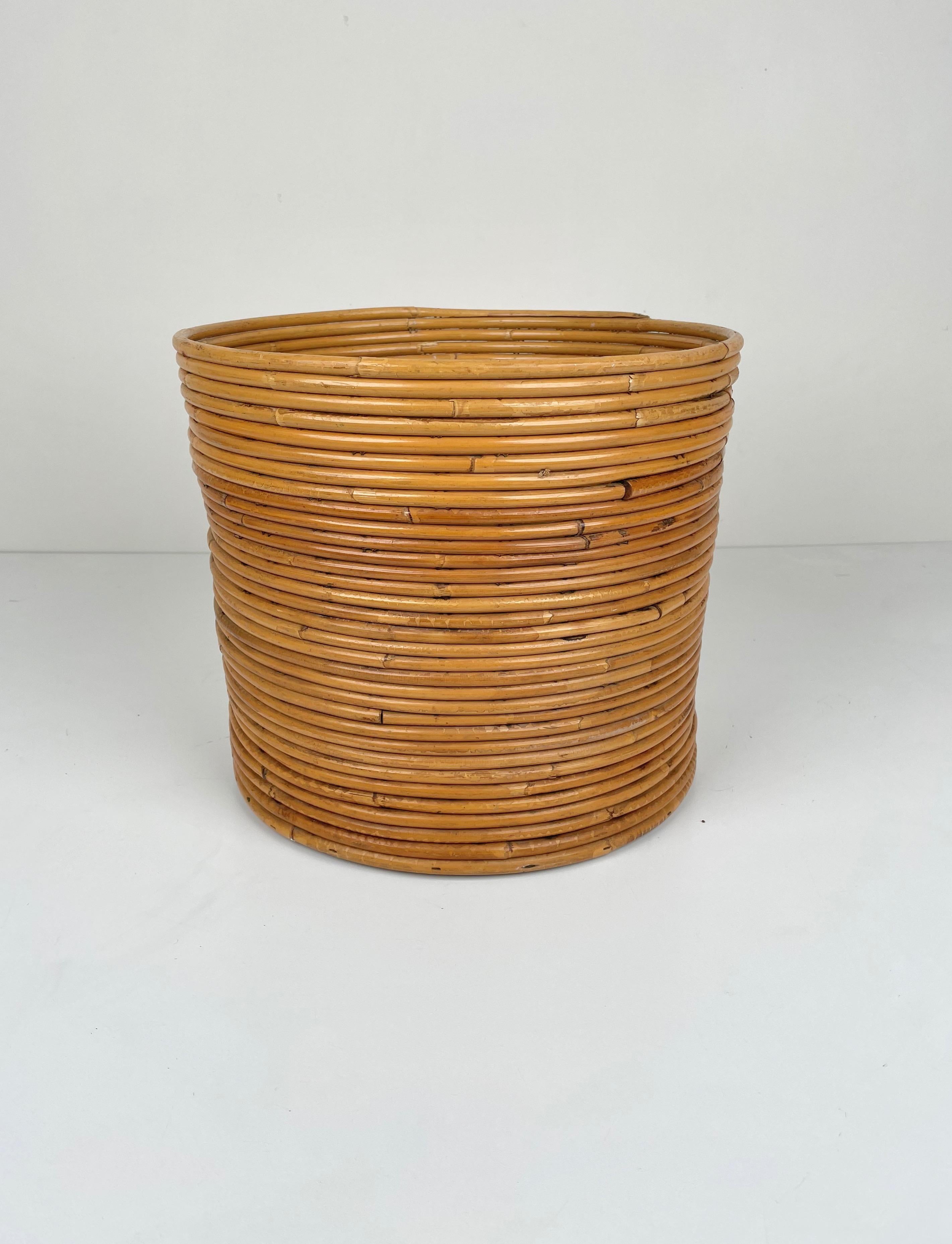 Mid-Century Modern Rattan Basket Vase, Italy, 1960s