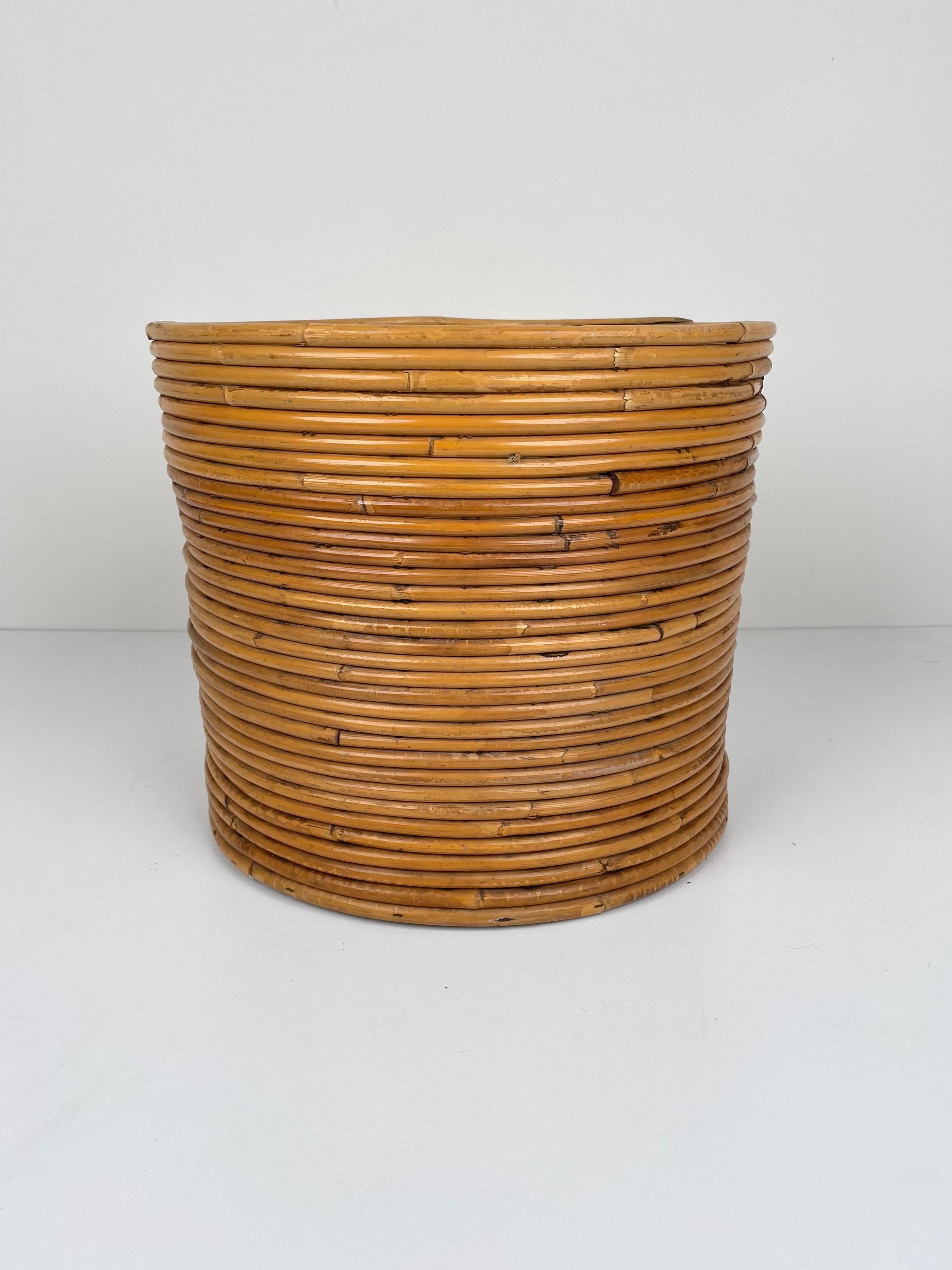 Italian Rattan Basket Vase, Italy, 1960s