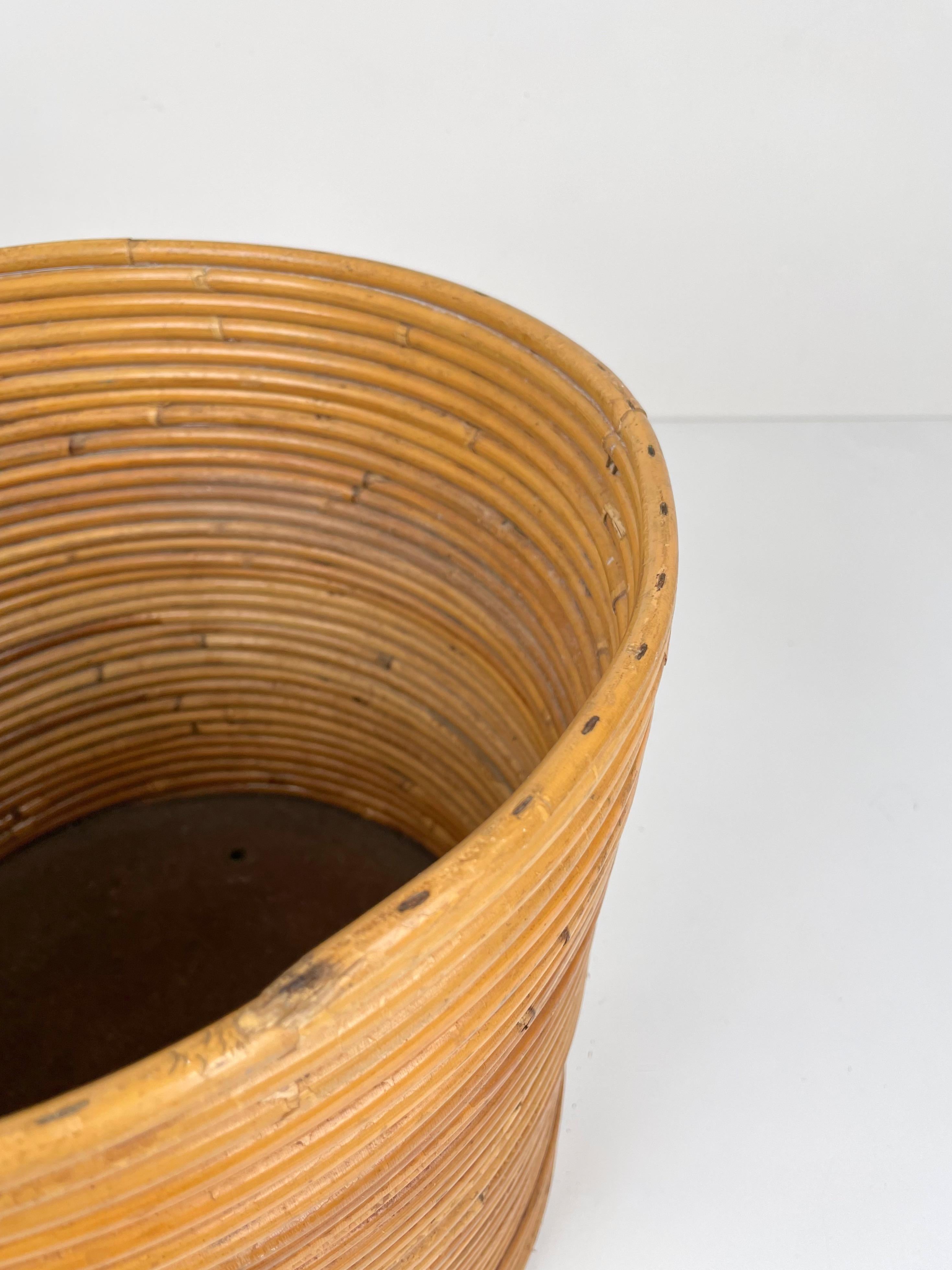Bamboo Rattan Basket Vase, Italy, 1960s