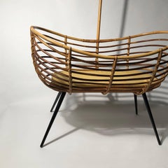 Rattan Bassinet Crib Cradle by Dirk van Sliedrecht, Rohé Noordwolde, 1950s