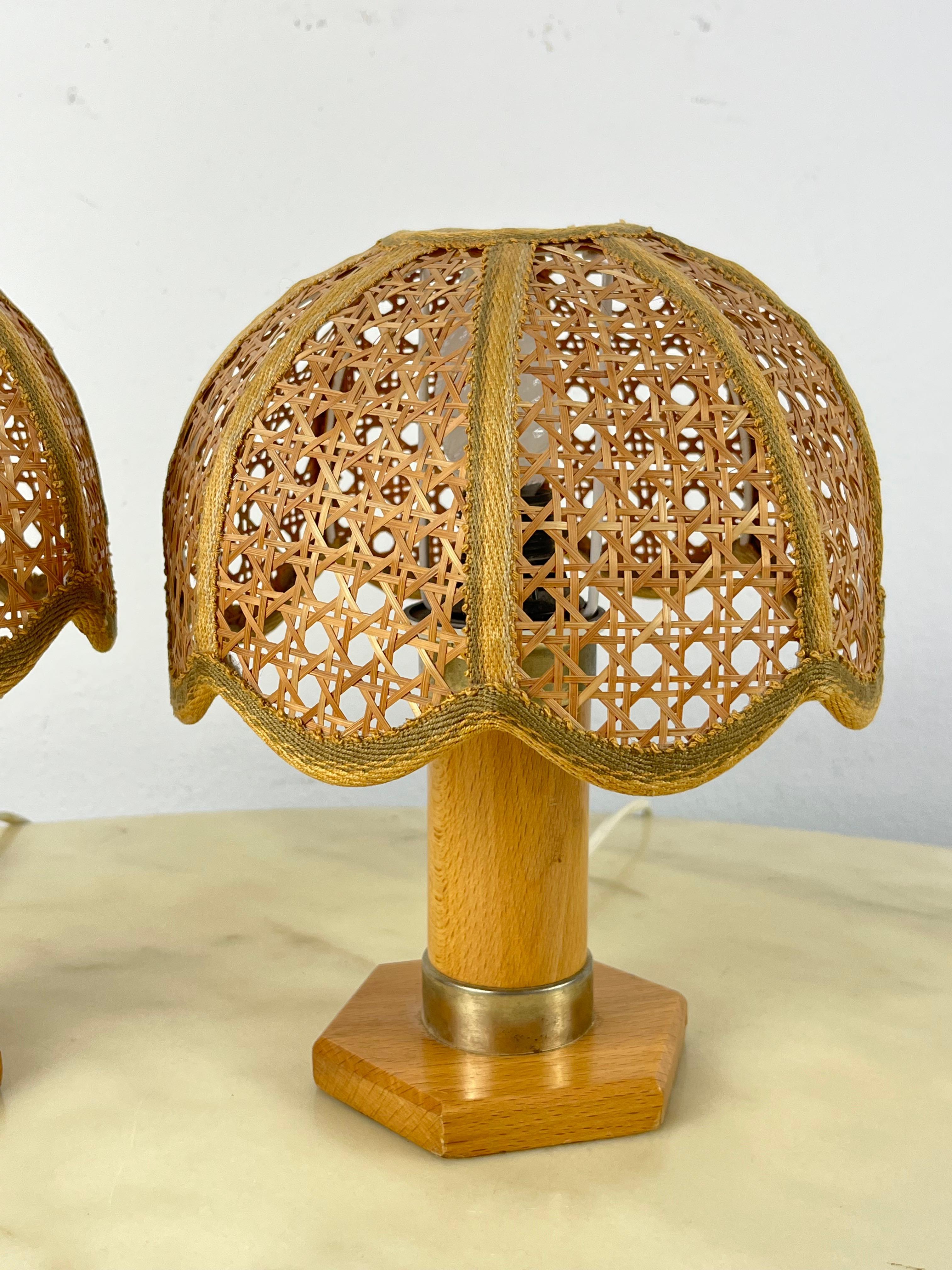 Set of 2 Mid-Century French Riviera Wicker And Rattan Table Lamps 1960s In Good Condition For Sale In Palermo, IT