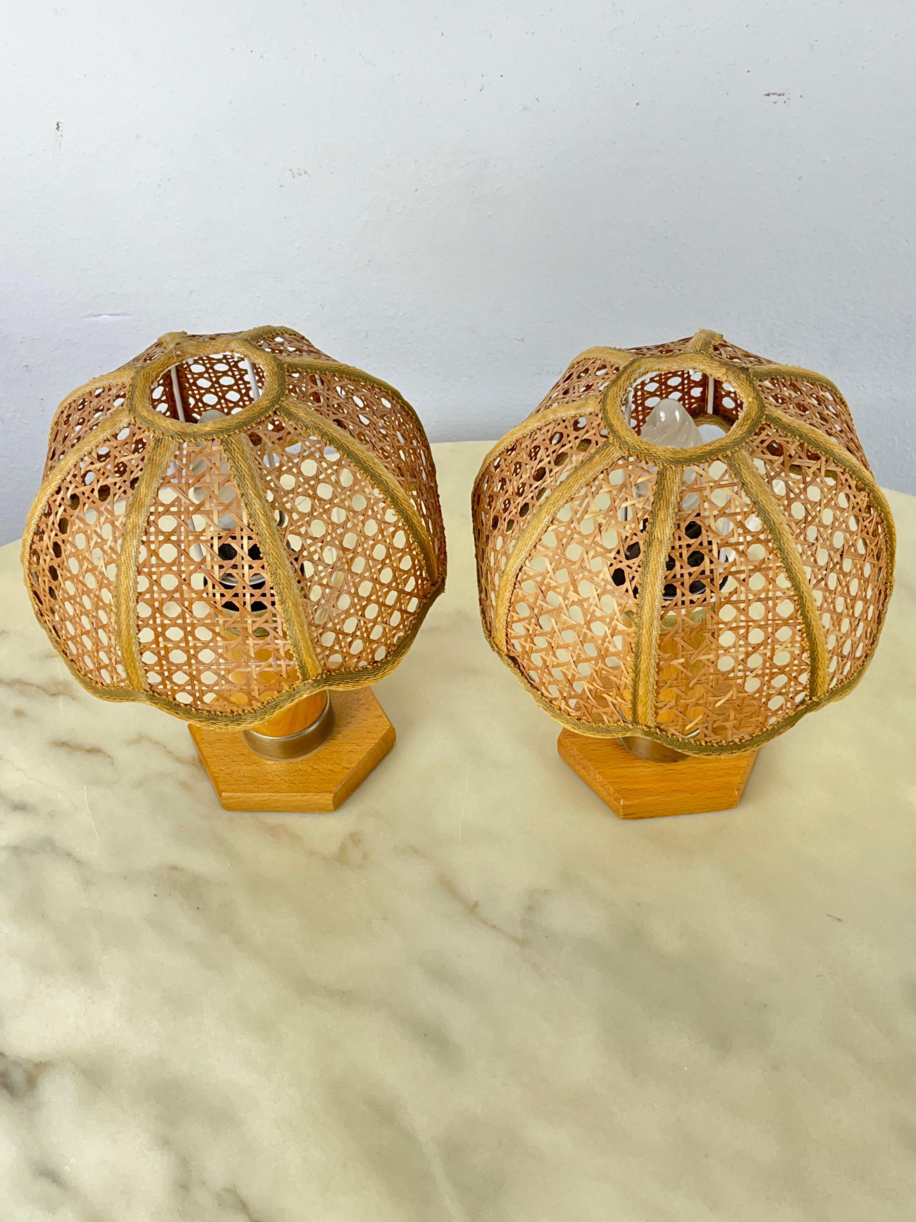 Set of 2 Mid-Century French Riviera Wicker And Rattan Table Lamps 1960s For Sale 3