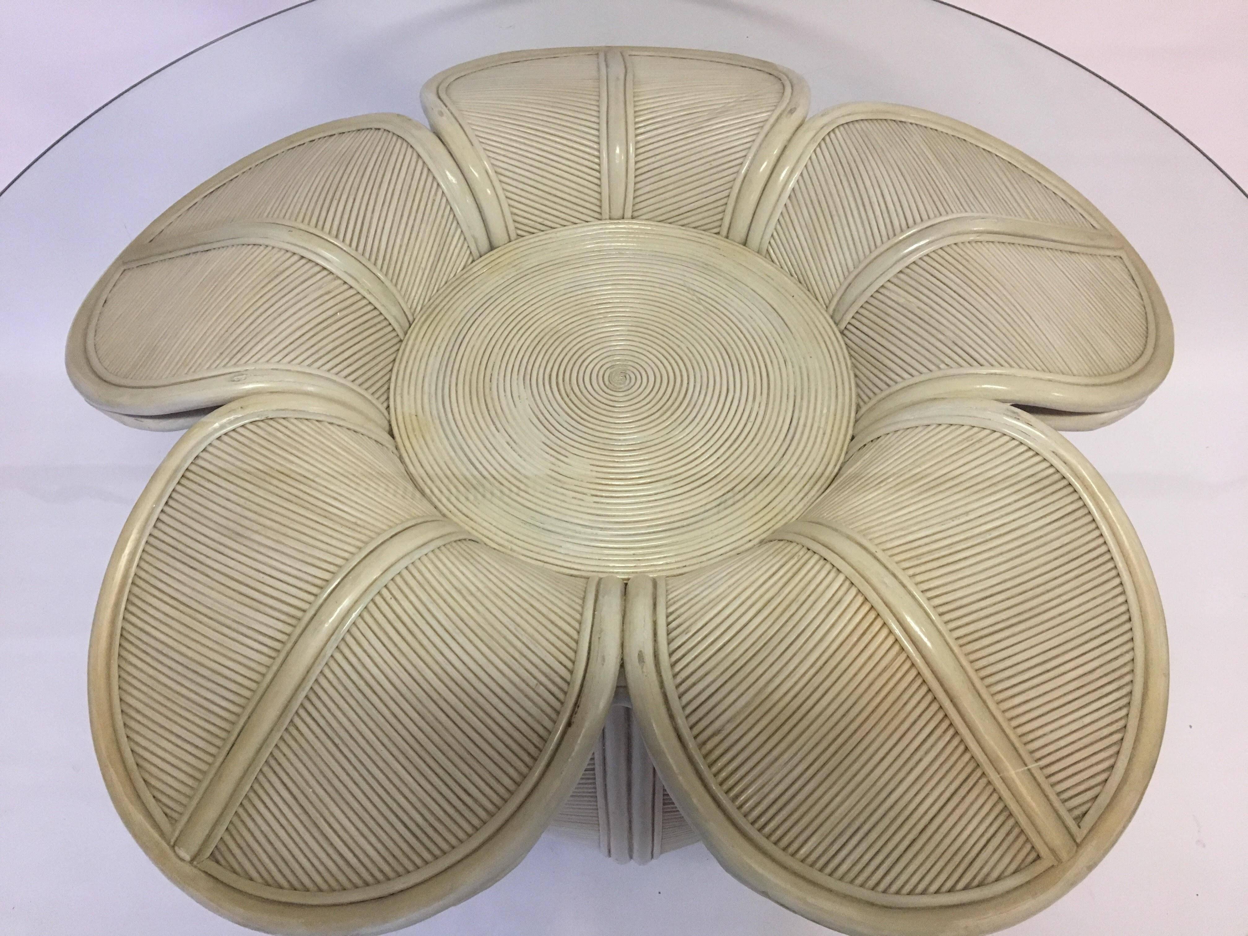 A tropical pencil-reed rattan dining table base with a 48