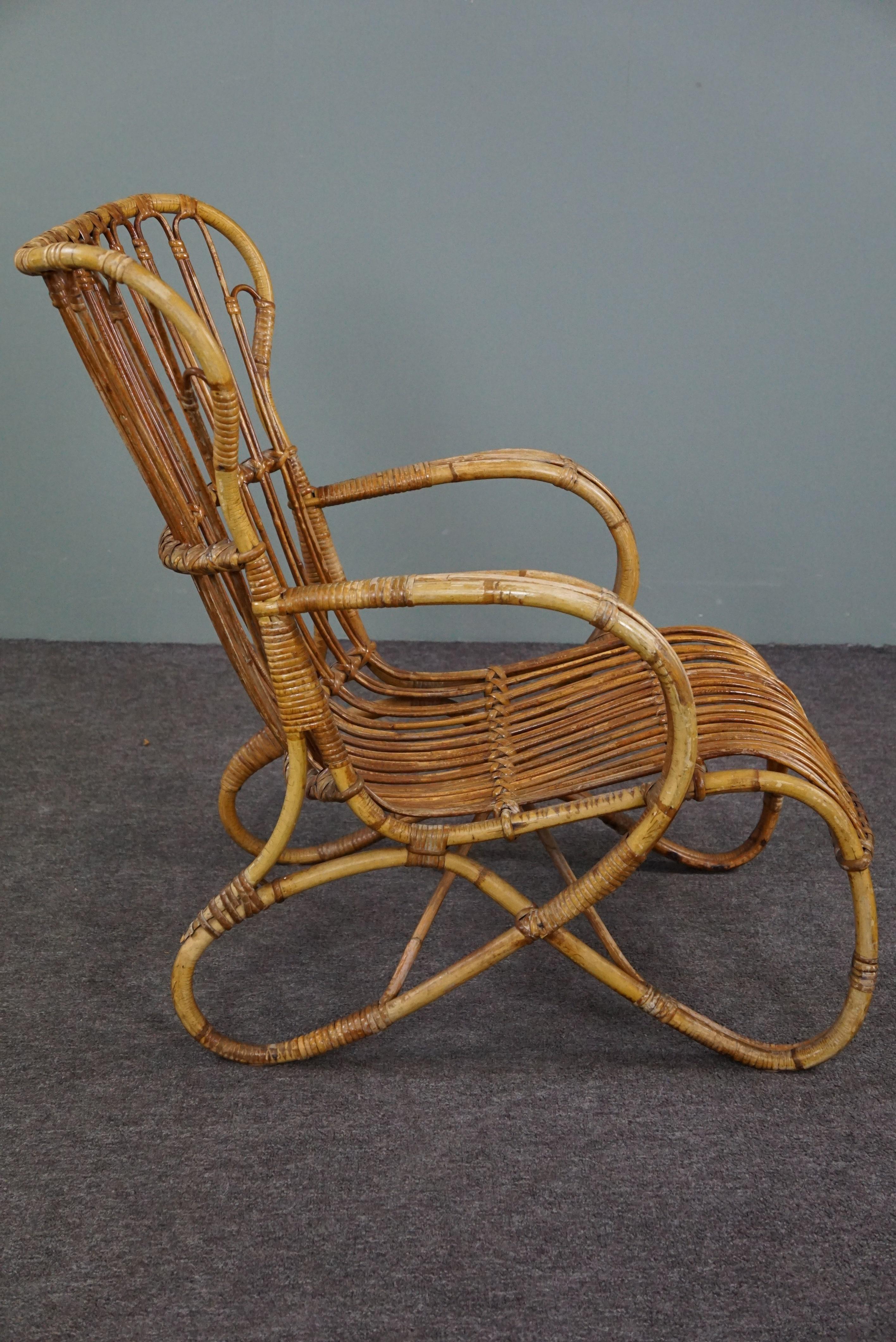 Hand-Crafted Rattan Belse 8 armchair with high back, Dutch Design, 1950 For Sale