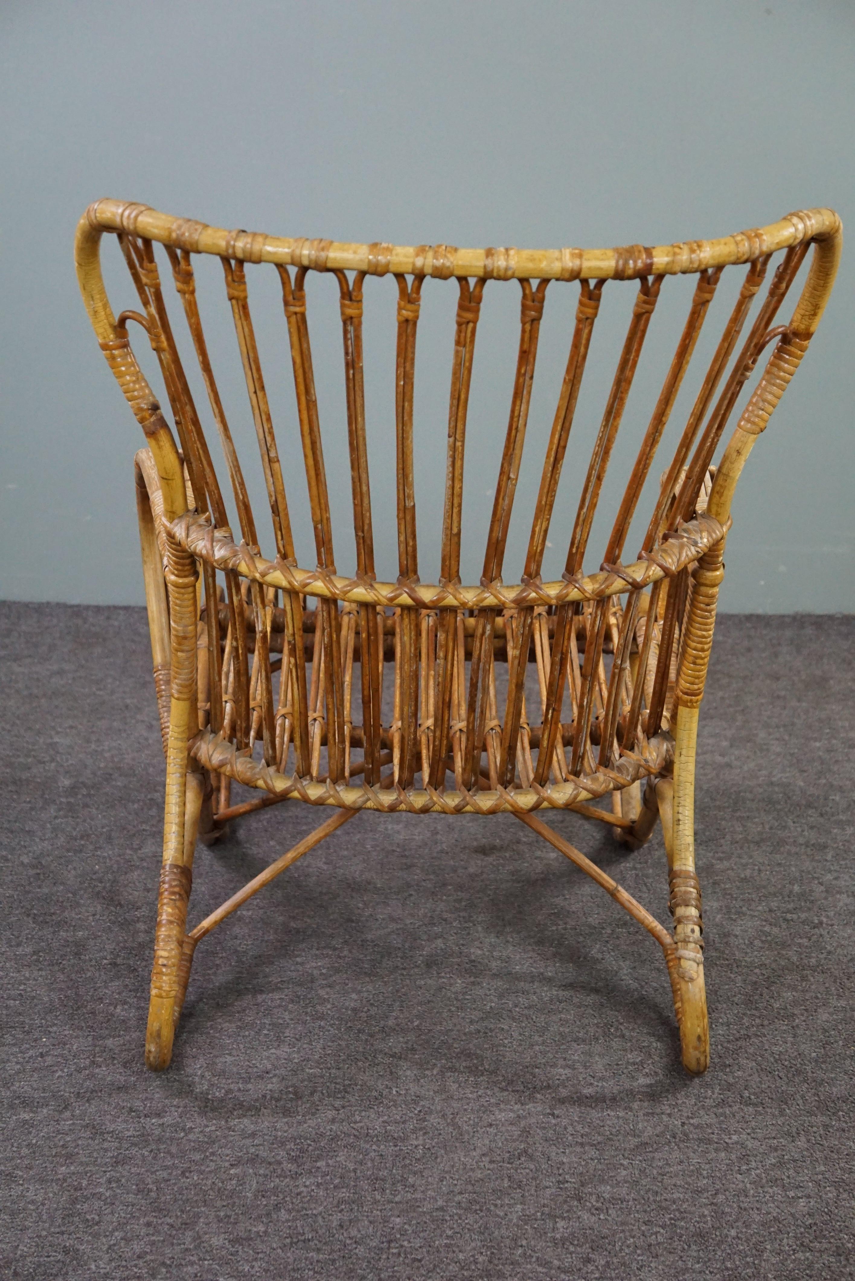 Rattan Belse 8 armchair with high back, Dutch Design, 1950 In Good Condition For Sale In Harderwijk, NL