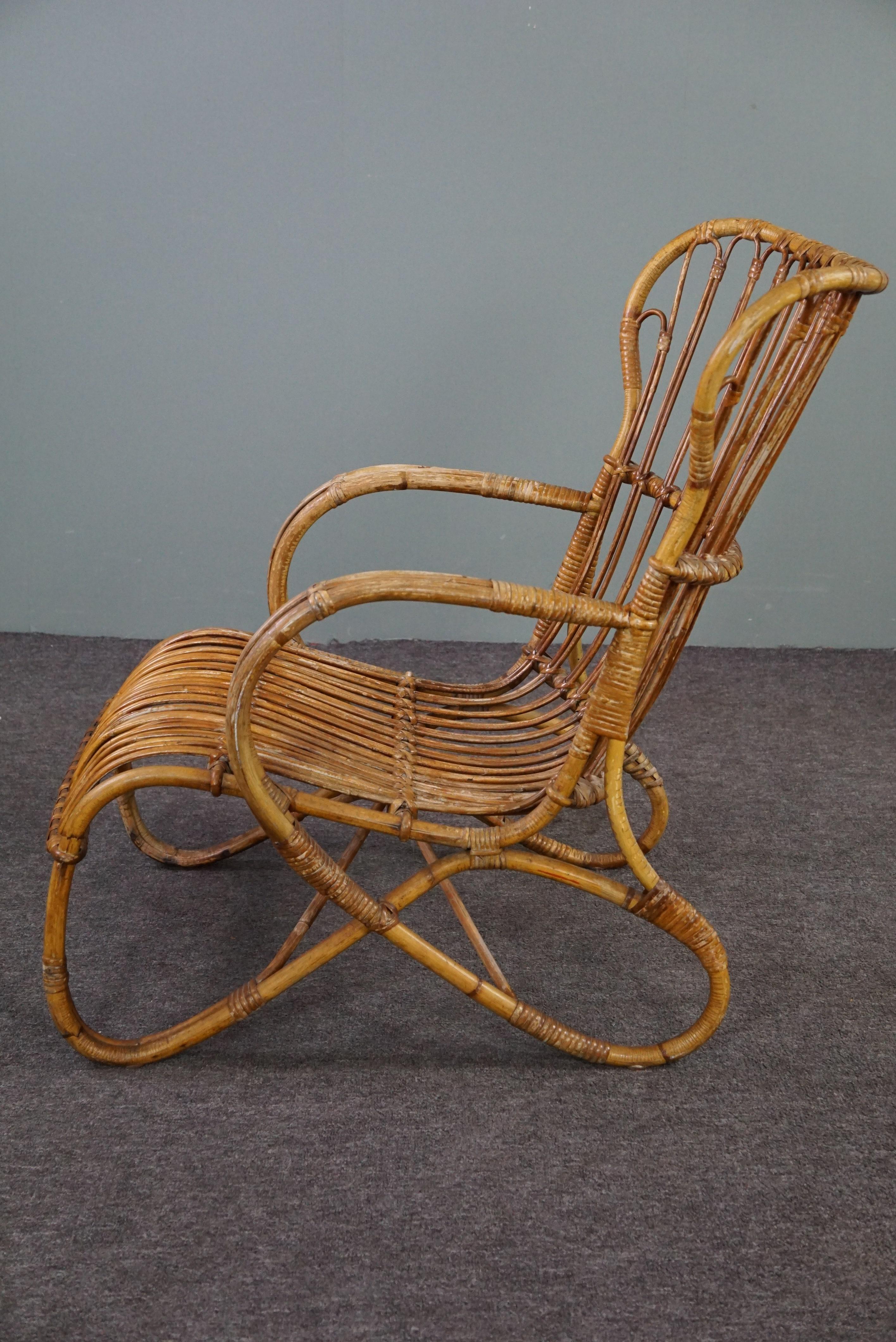 Mid-20th Century Rattan Belse 8 armchair with high back, Dutch Design, 1950 For Sale