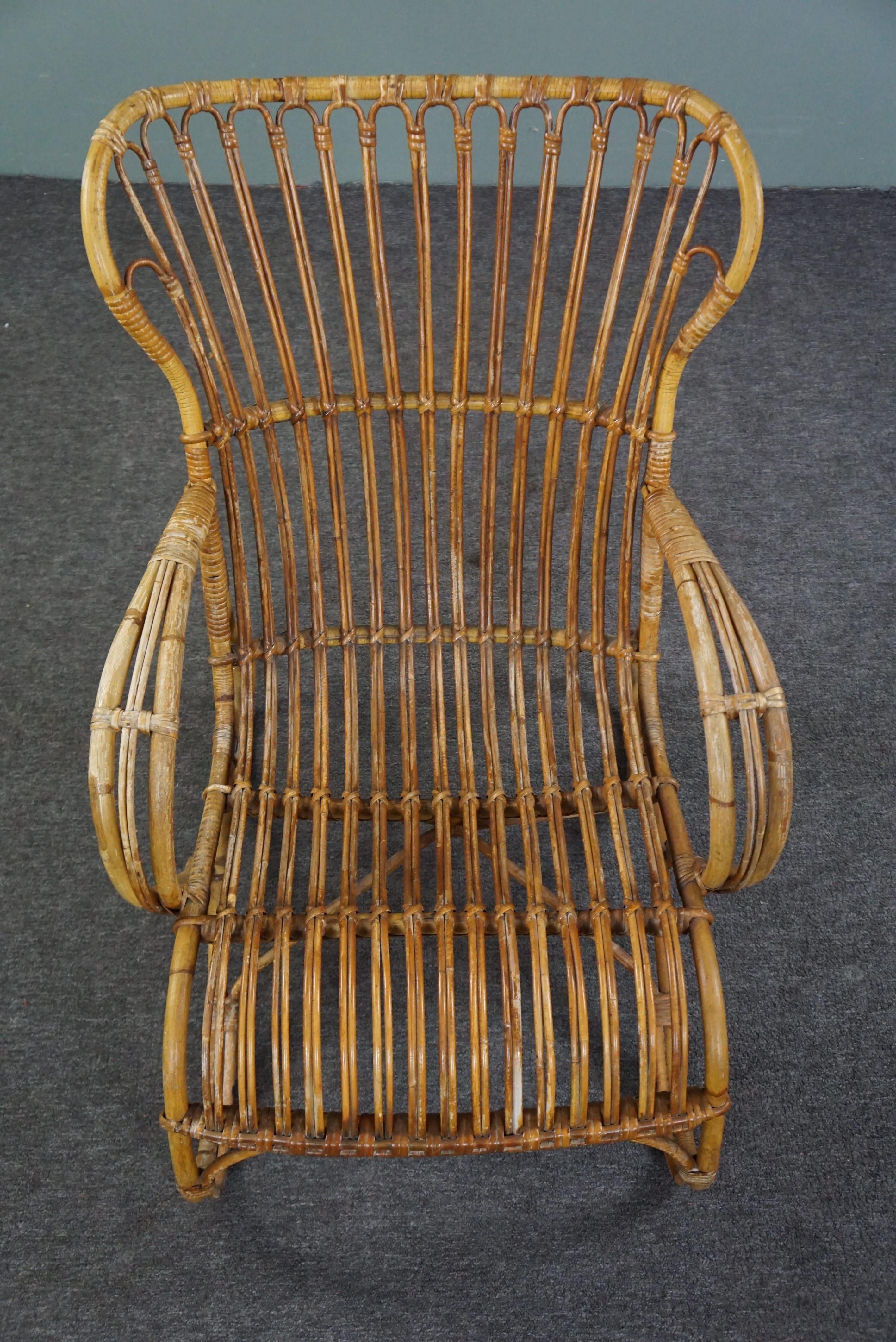 Rattan Belse 8 armchair with high back, Dutch Design, 1950 For Sale 1