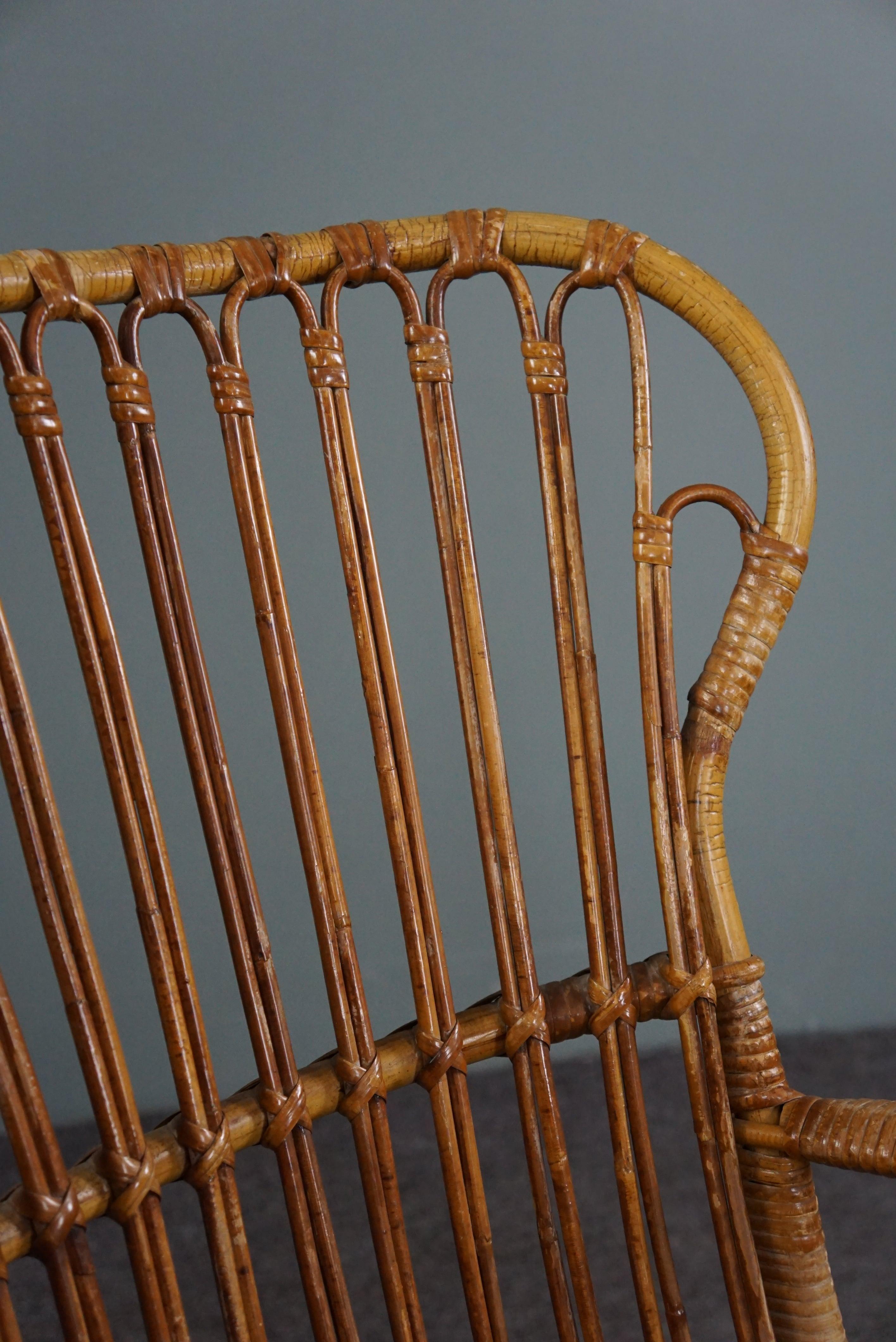Rattan Belse 8 armchair with high back, Dutch Design, 1950 For Sale 2