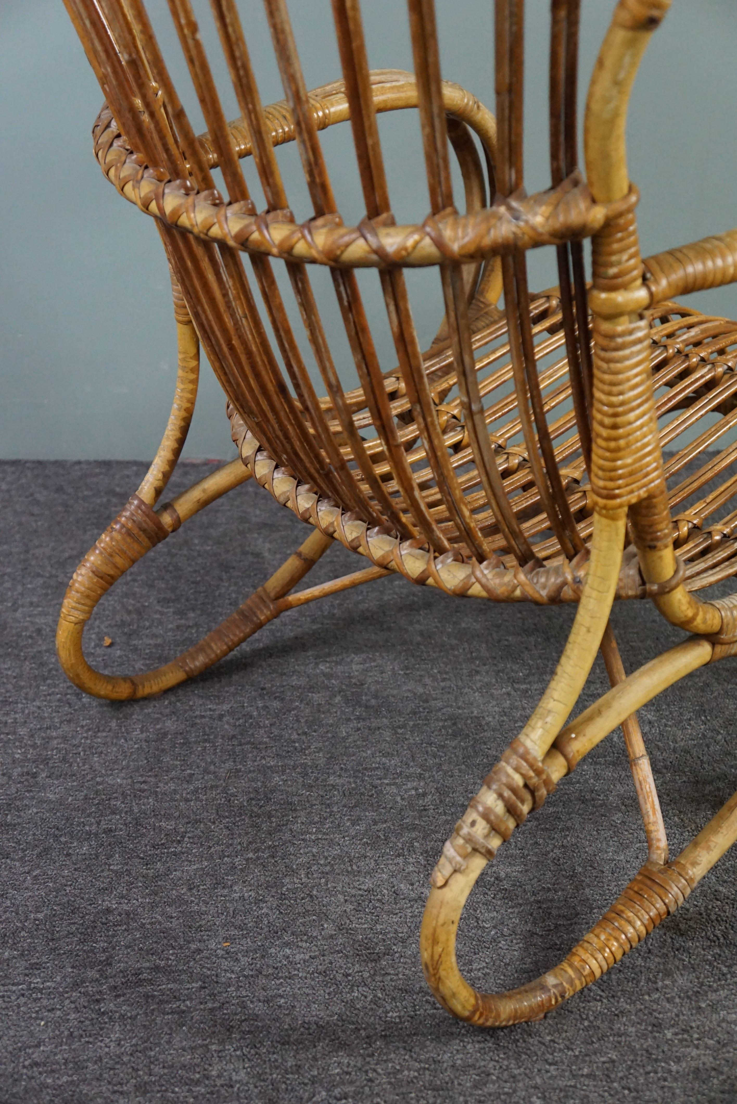 Rattan Belse 8 armchair with high back, Dutch Design, 1950 For Sale 4