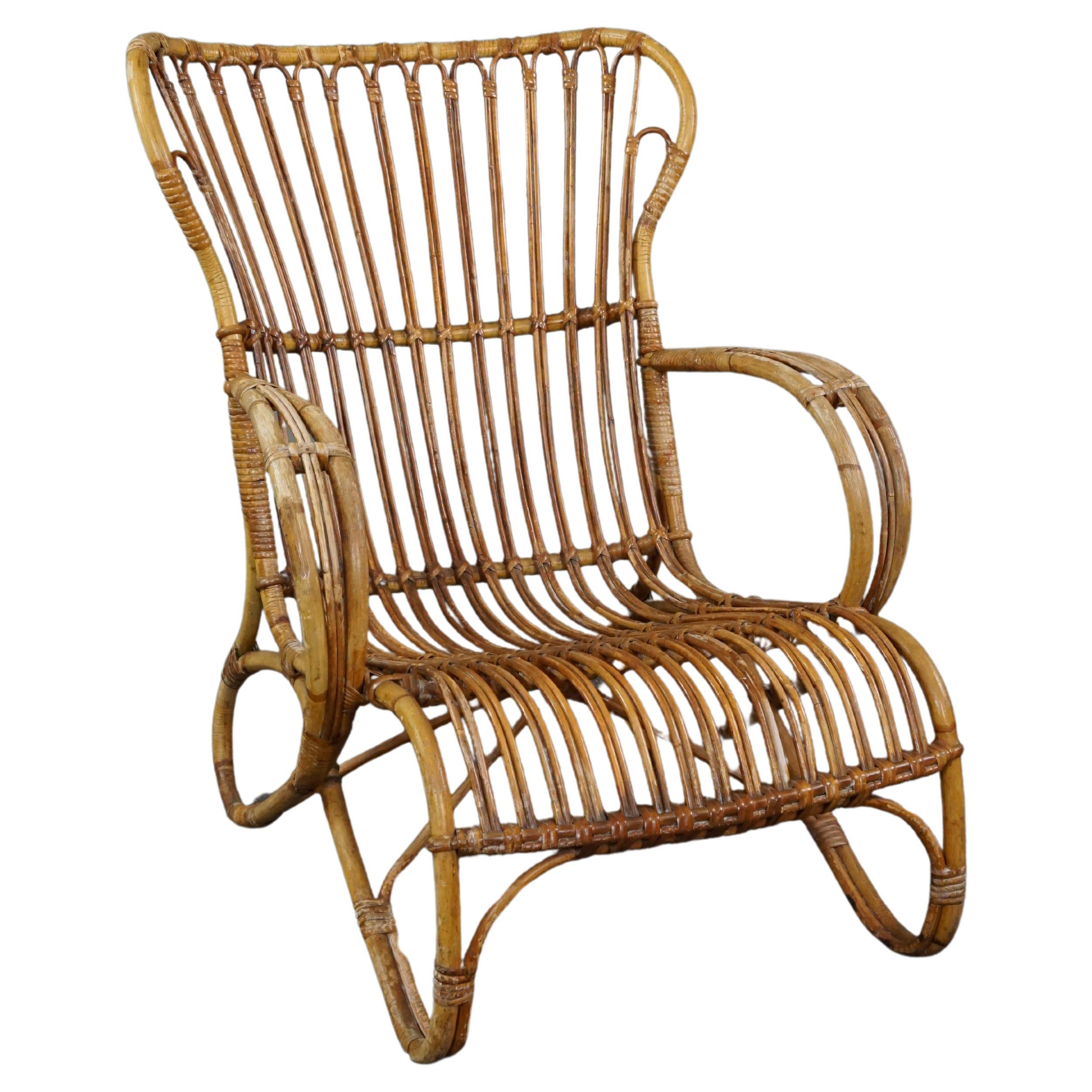 Rattan Belse 8 armchair with high back, Dutch Design, 1950 For Sale