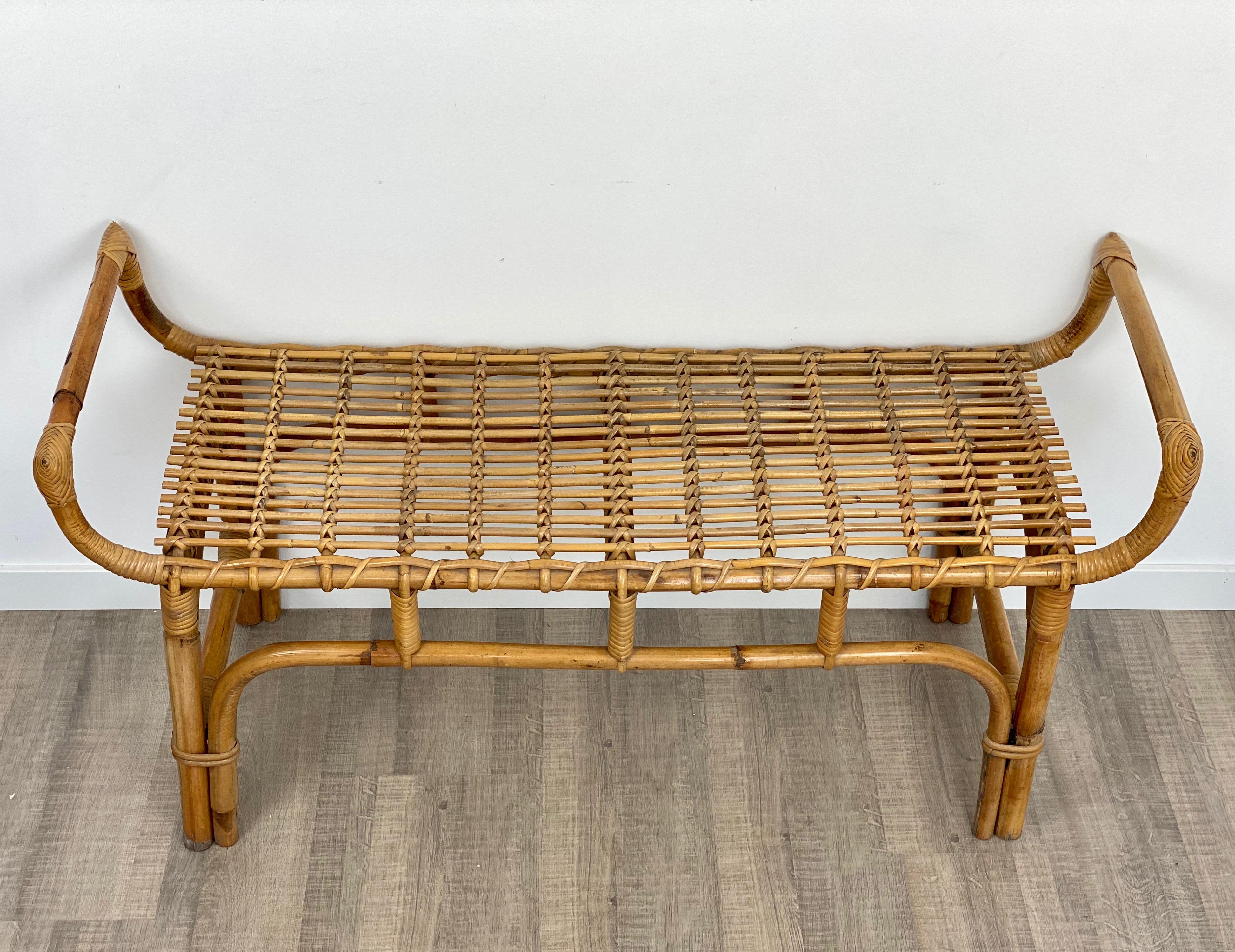 Rattan Bench by Franco Albini for Bonacina, 1960s, Italy 1