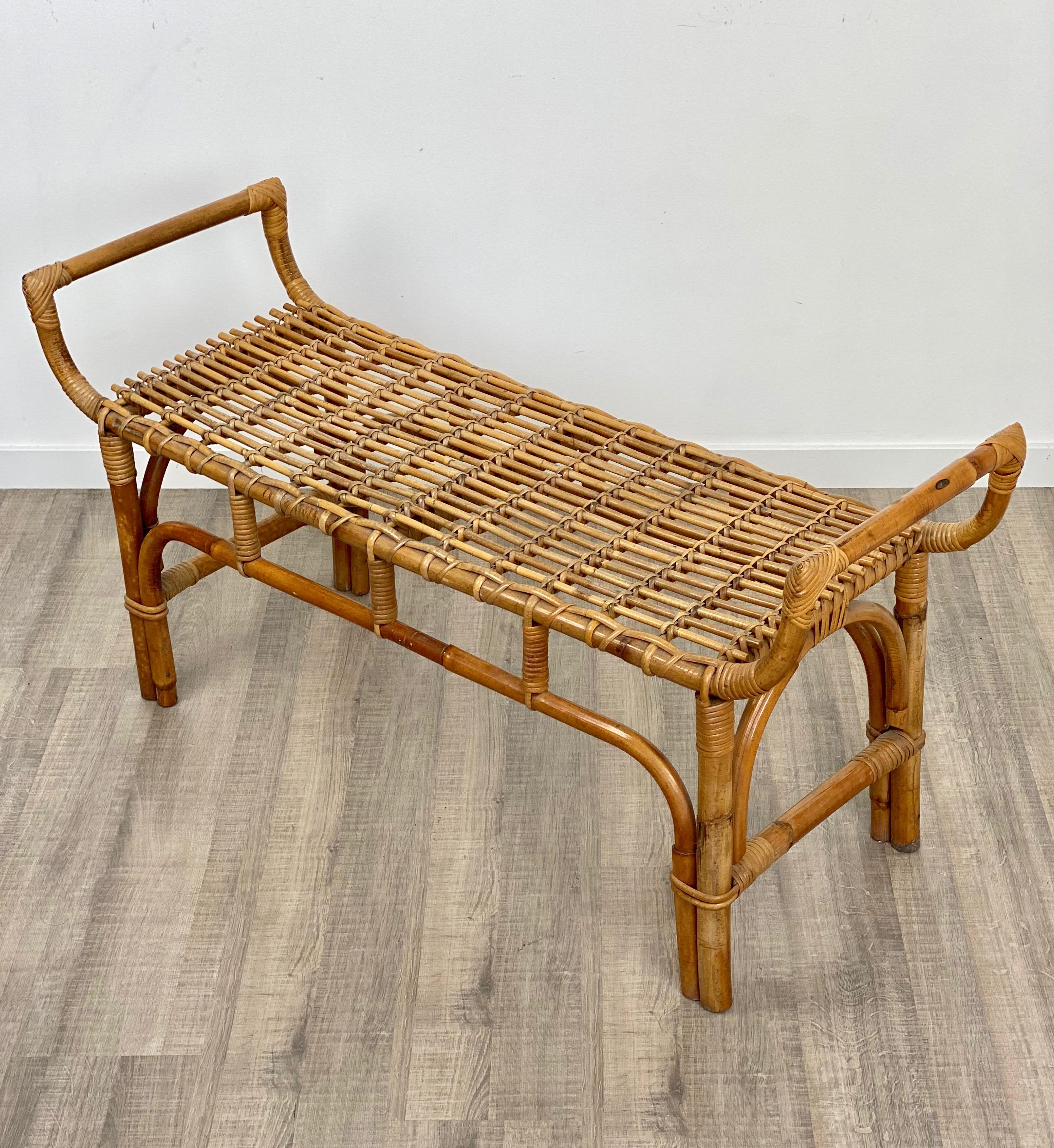rattan bench with back