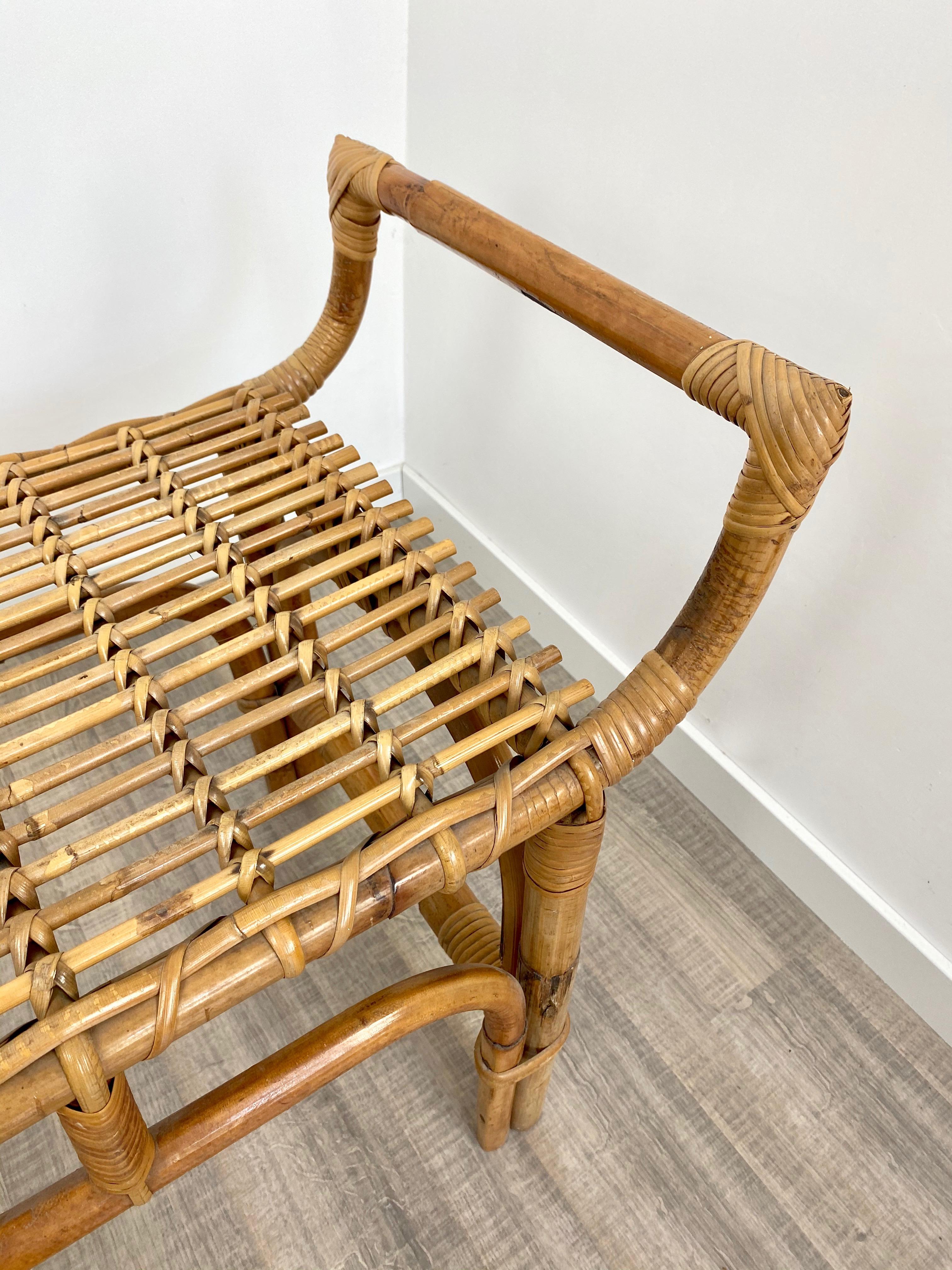 Mid-Century Modern Rattan Bench by Franco Albini for Bonacina, 1960s, Italy