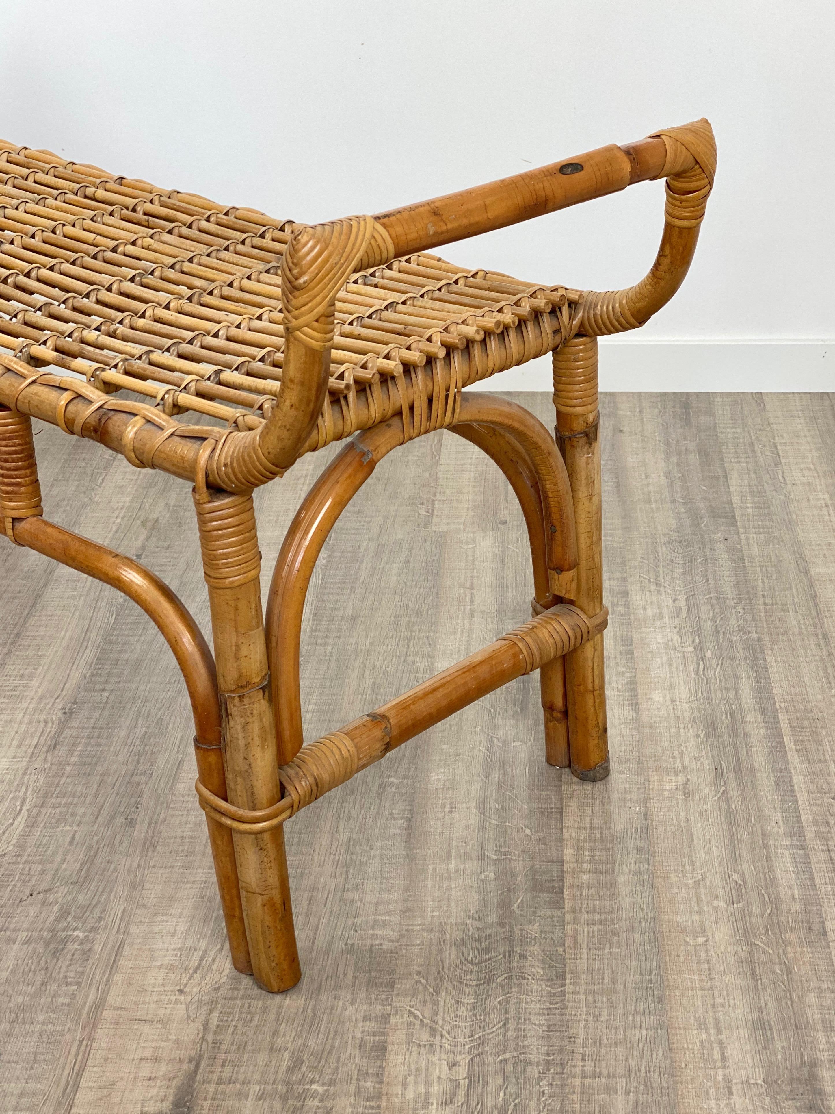 Mid-20th Century Rattan Bench by Franco Albini for Bonacina, 1960s, Italy