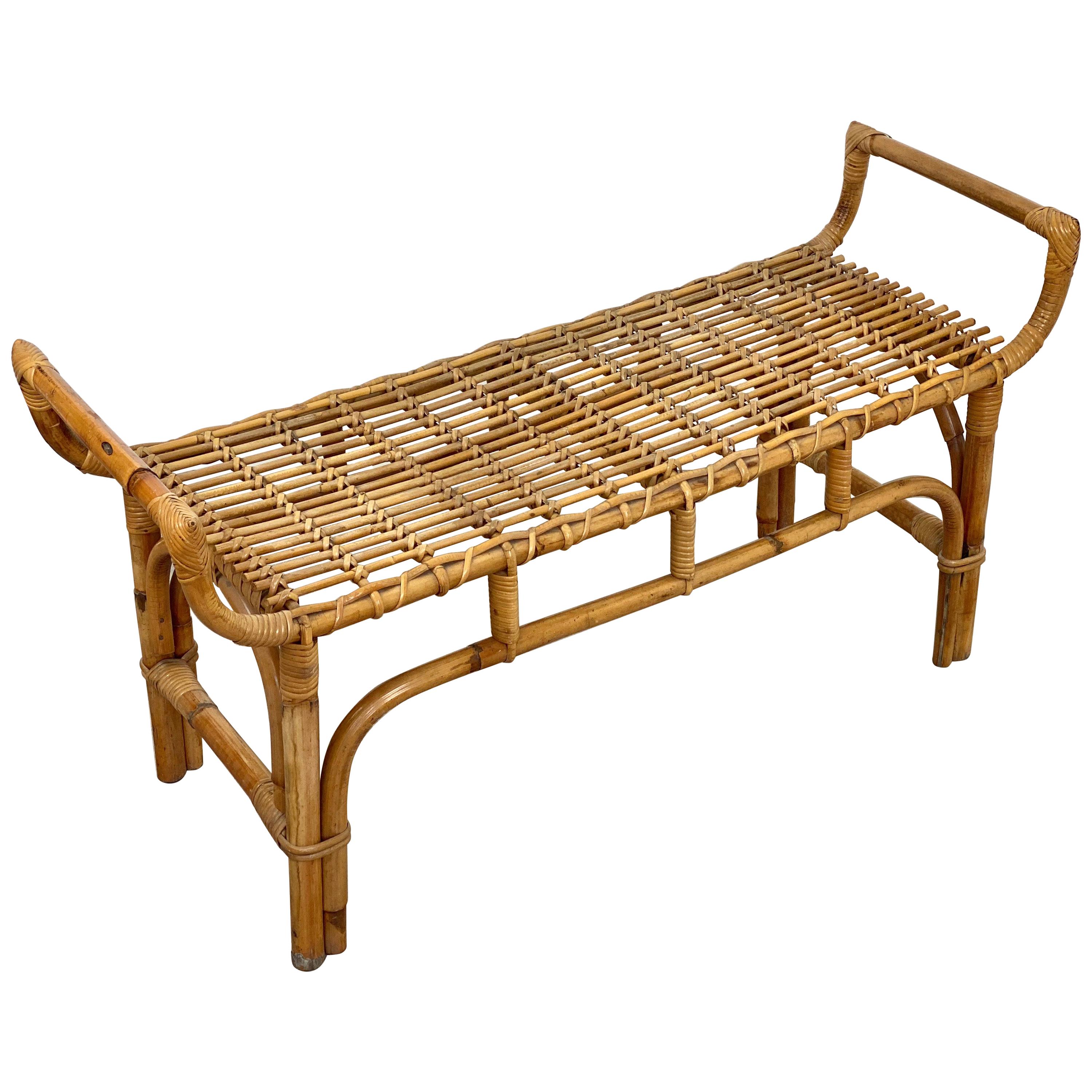 Rattan Bench by Franco Albini for Bonacina, 1960s, Italy