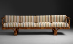 Rattan Bench in Pierre Frey Linen, France Circa 1970