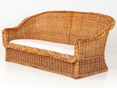 Rattan Bench Sofa with Linen Seat