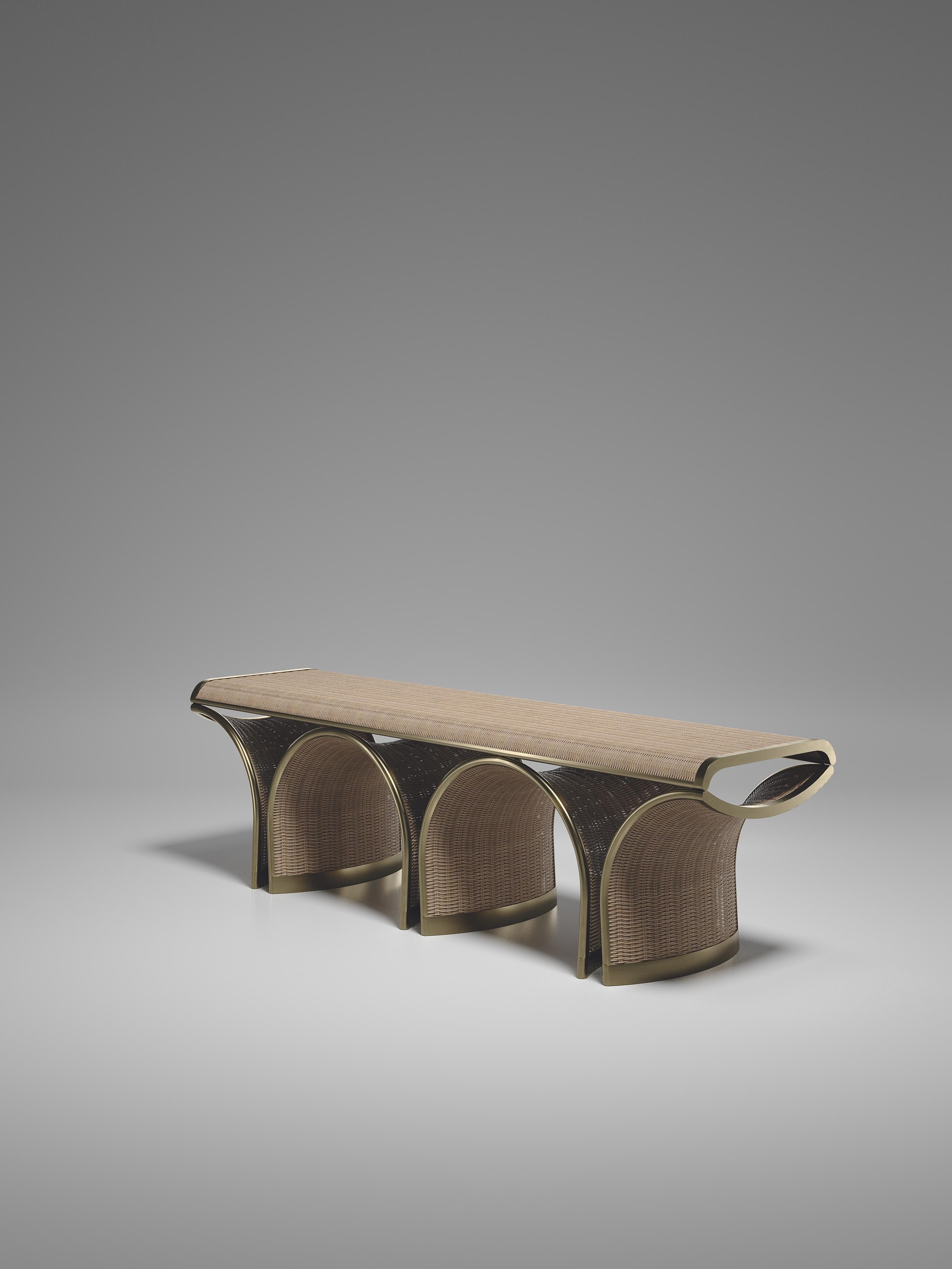 Banc en rotin avec incrustation en laiton patiné bronze de R&Y Augousti en vente 3