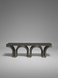 Rattan Bench with Bronze Patina Brass Inlay by R&Y Augousti