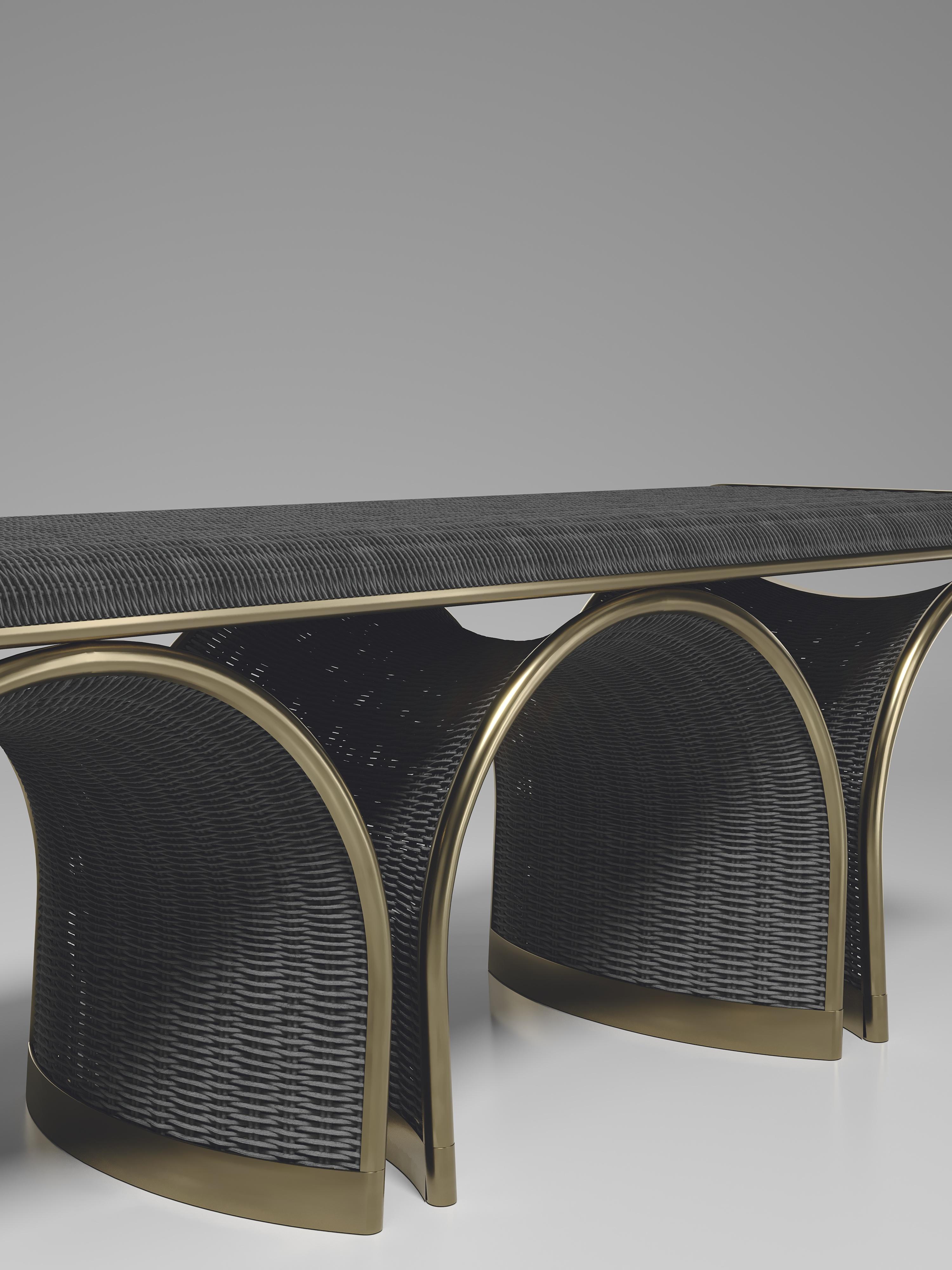 Rattan Bench with Bronze Patina Brass Inlay by R&Y Augousti For Sale 2