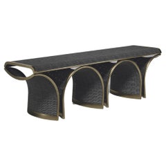 Rattan Bench with Bronze Patina Brass Inlay by R&Y Augousti