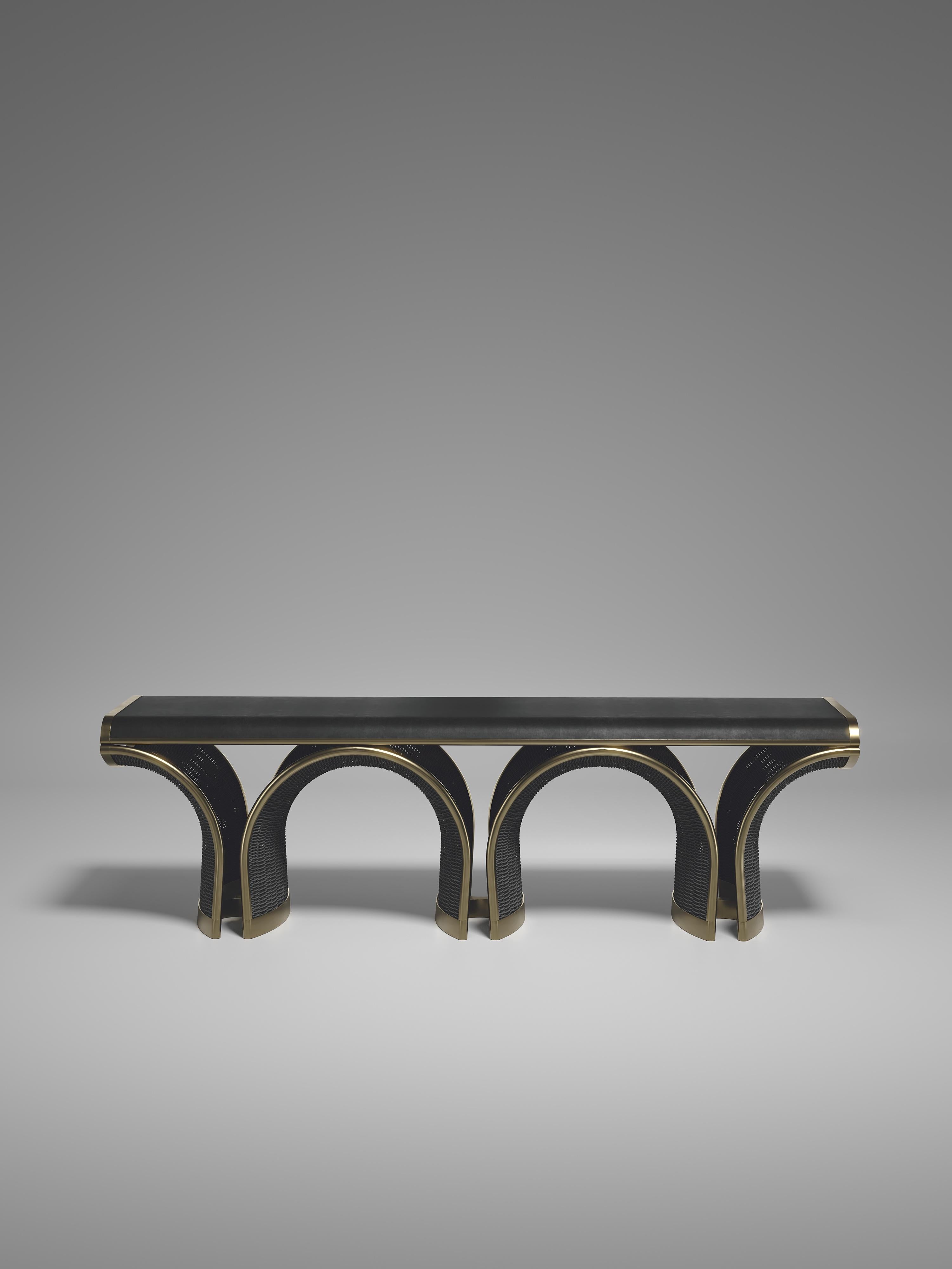 The Nymphea Bench by R & Y Augousti is a part of their new Rattan capsule launch. The piece explores the brand's iconic DNA of bringing old world artisanal craft into a contemporary and utterly luxury feel. This seating piece is done in a black