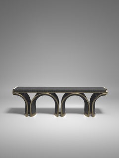 Rattan Bench with Velvet Upholstery Brass Inlay by R&Y Augousti