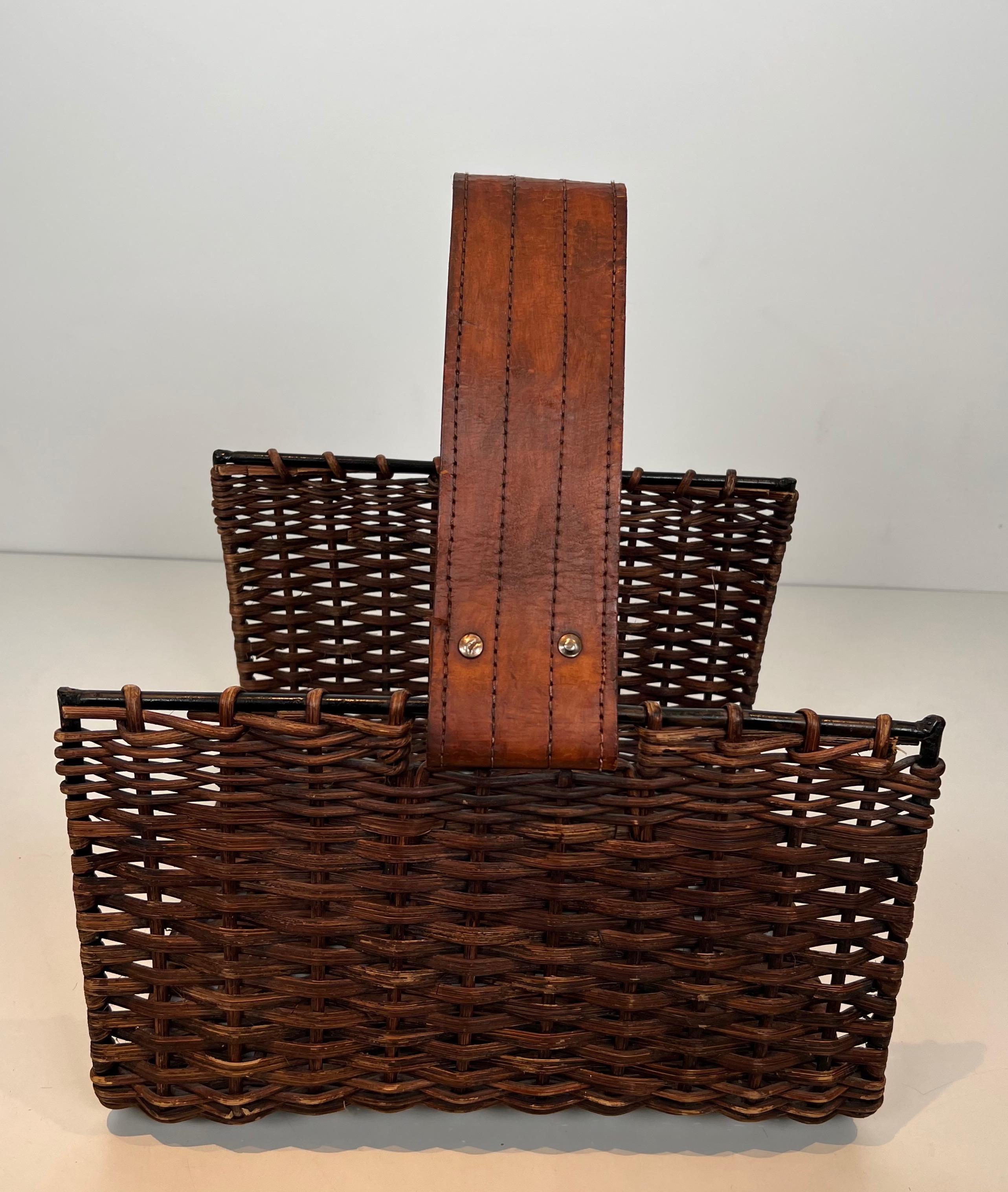 Rattan, Black Lacquered Metal and Leather Logs Holder. French. Circa 1970 For Sale 13