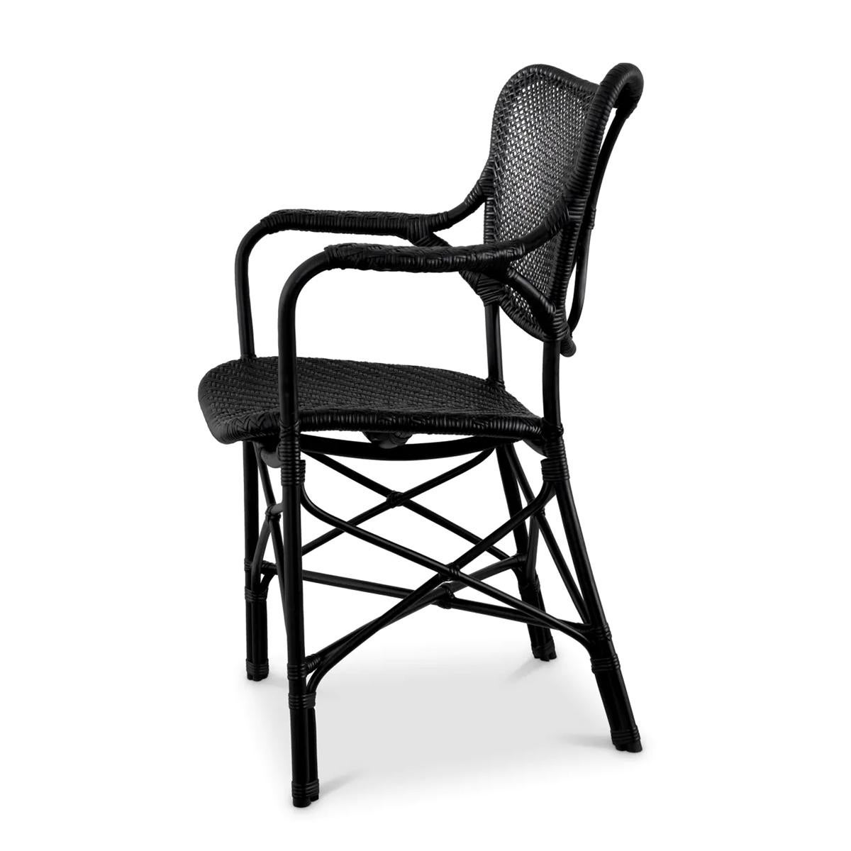 Painted Rattan Black With Arms Chair For Sale