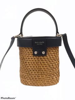 Rattan blue leather handle shoulder bag