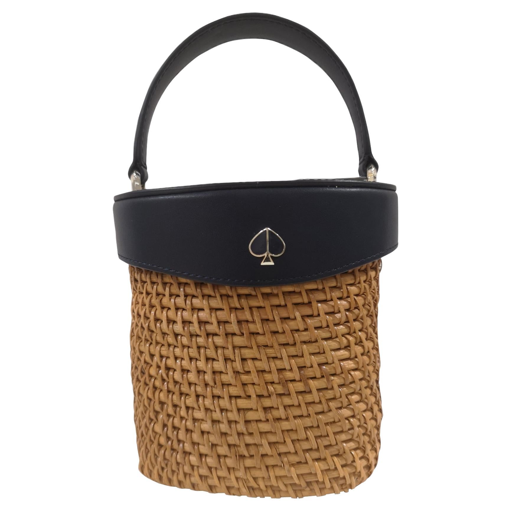 Rattan blue leather handle shoulder bag